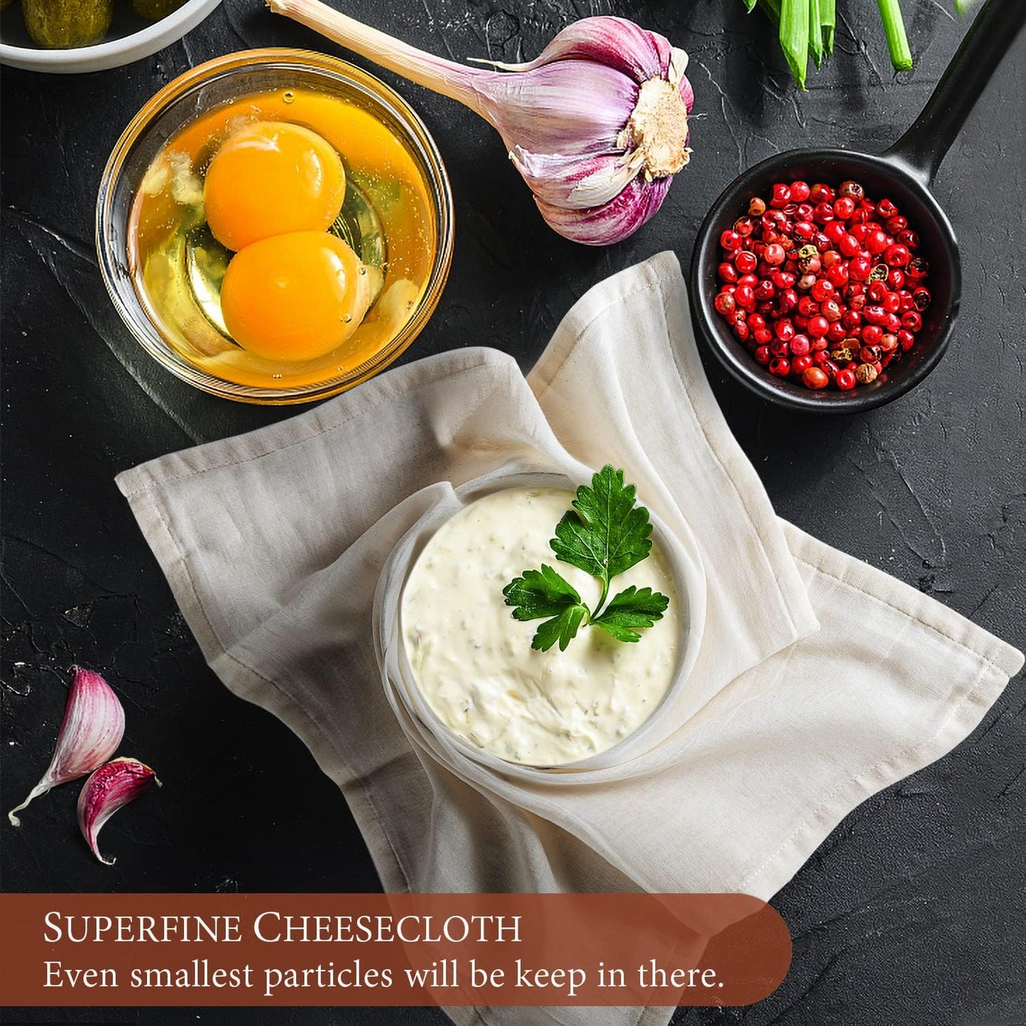 eFond Cheese Cloths | 3-Pack, 20x20Inch Squares with Hemmed Edges | Grade 100 Ultra Fine Reusable Cheesecloth for Straining | Unbleached Cotton Muslin Cloths | For Nut Milk, Butter, Baking & Cooking