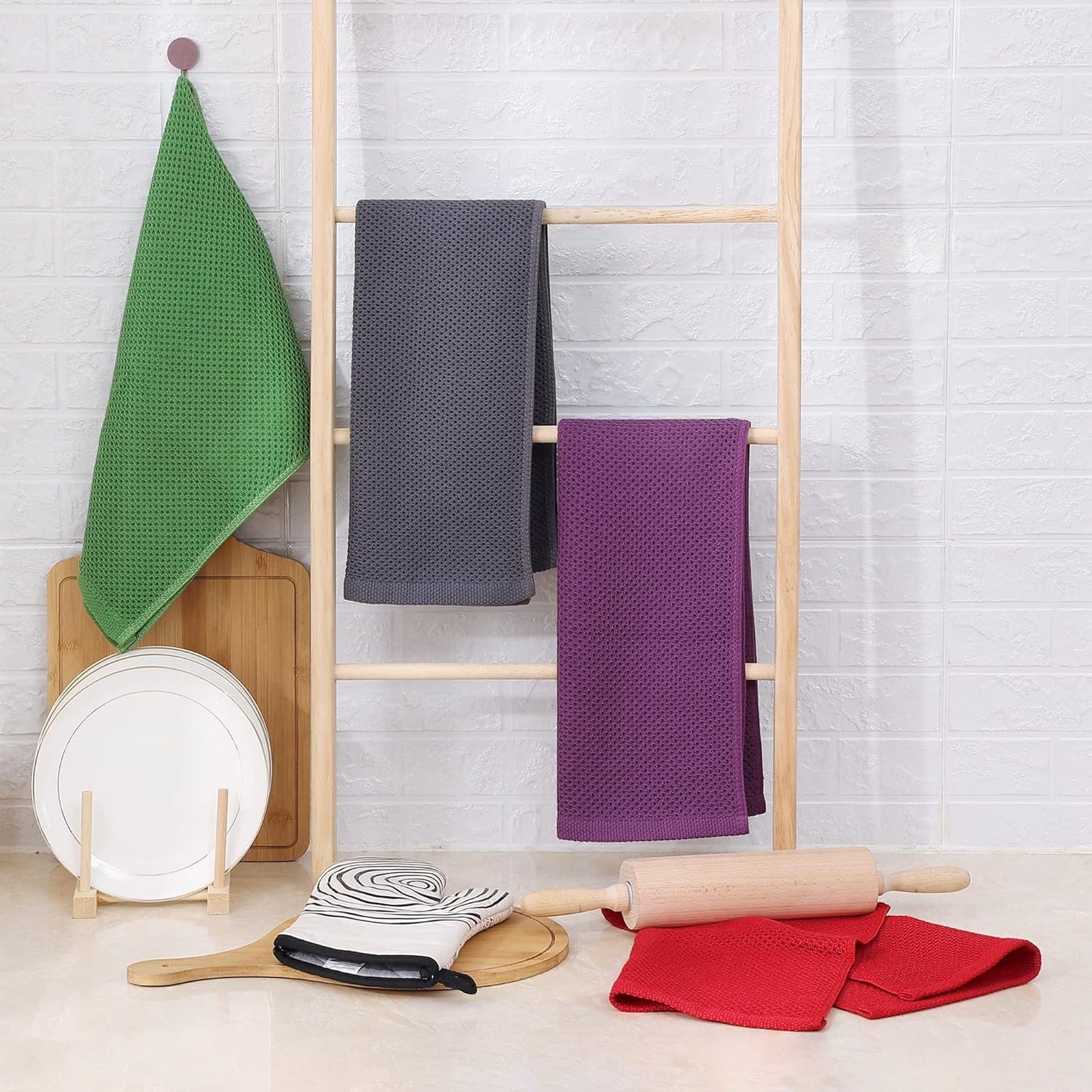 Homaxy 100% Cotton Waffle Weave Kitchen Dish Towels, Ultra Soft Absorbent Quick Drying Cleaning Towel, 13 x 28 Inches, 4-Pack, Purple