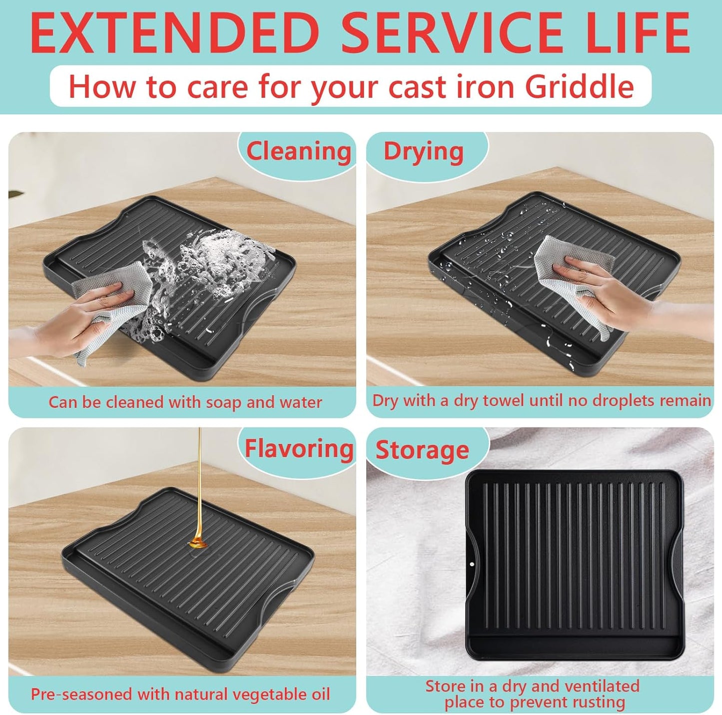 15.5" x 13.5" Reversible Cast Iron Griddle for Camp Chef 2-Burner Stove, Flat Griddle Plate for Camp Chef Single Burner, Explorer 2/3-Burner & Most Outdoor Charcoal,Camping Stove,Propane,Gas Grill