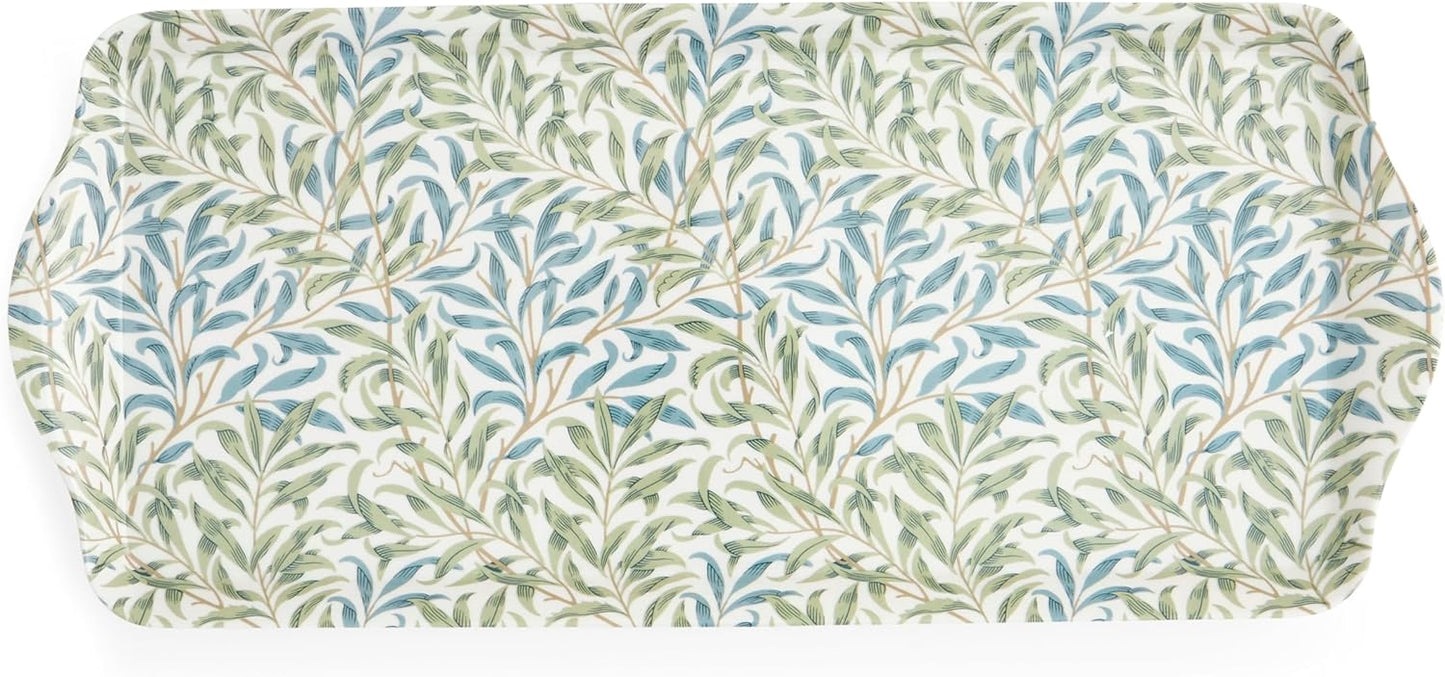 Pimpernel Morris & Co Willow Bough Sandwich Tray - Soft Sage Melamine Serving Tray for Tea Time, Light Snacks, TV Lunches - Easy-Clean Surface & Dishwasher Safe - 15 x 6 Inch, Ideal Housewarming Gift