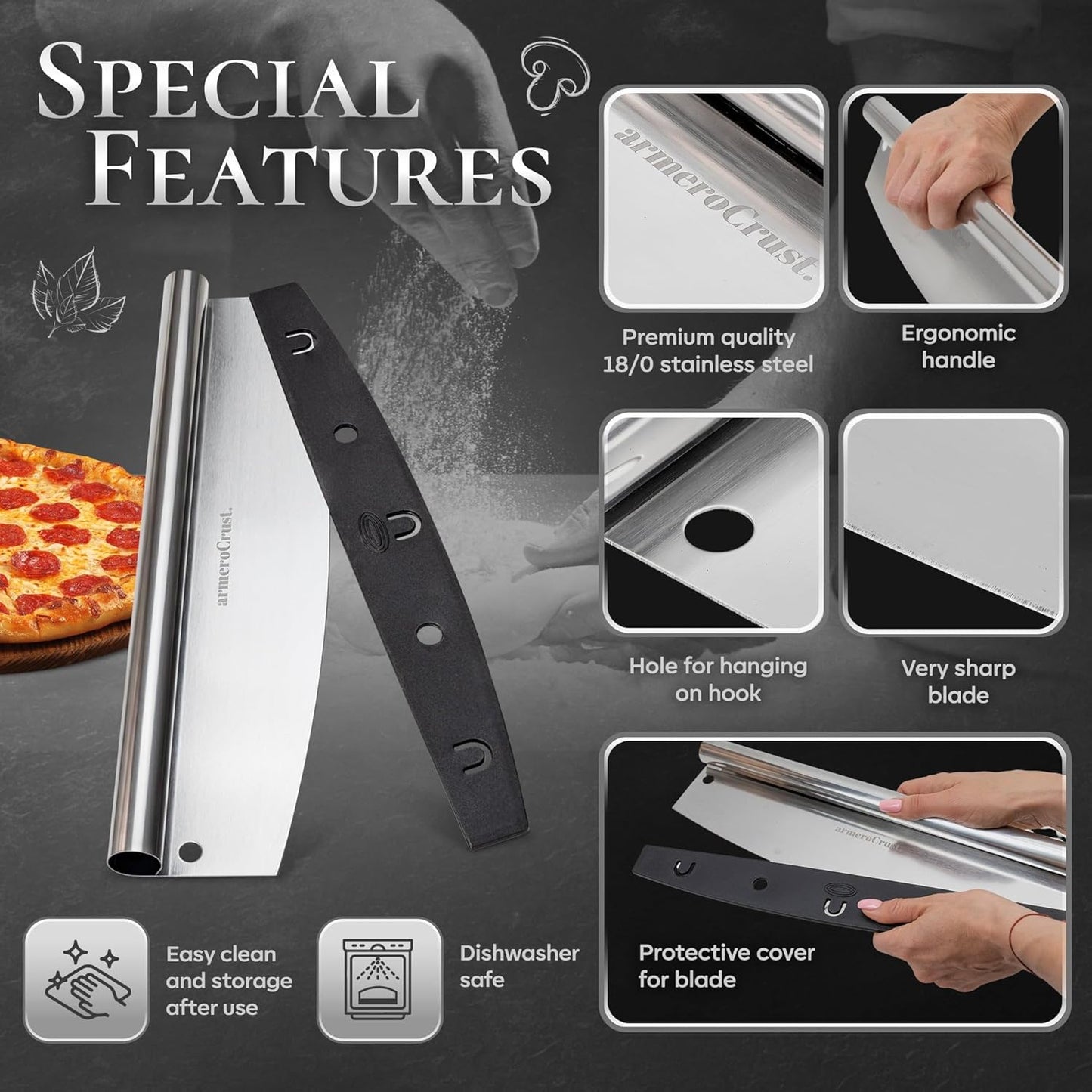 16 Inch Pizza Cutter Rocker Blade - Easy Slicing - Premium Finish Pizza Slicer with Time Saving Pizza Cutter Rocker Design