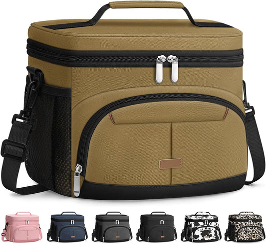Lunch Box for Man Women, Insulated Lunch Bag Cooler Bag Leakproof Lunchbox Lunch Tote Bags with Removable Strap for Work School Picnic Travel (Khaki/12L