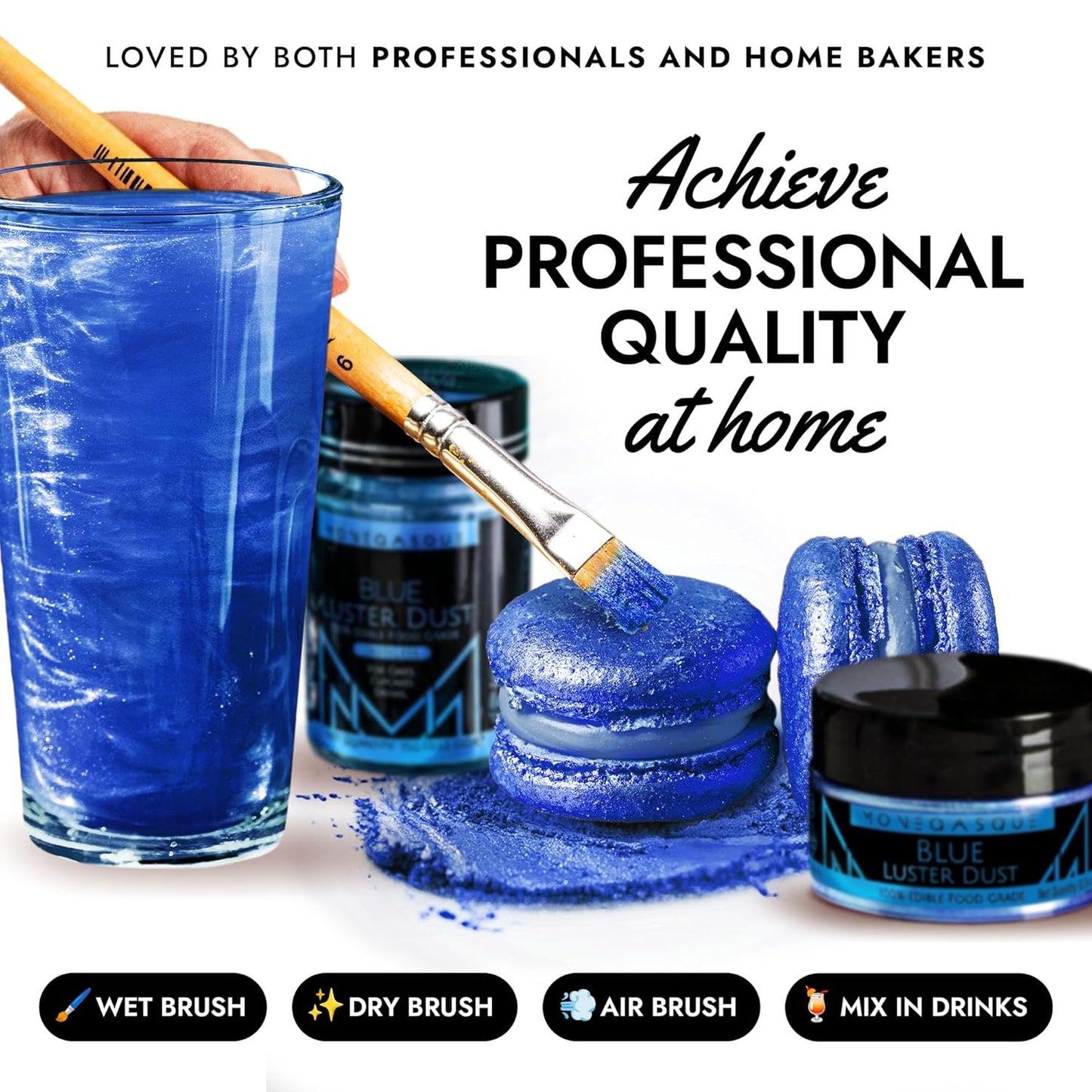 MONÉGASQUE Blue Edible Glitter for Drinks 7g – Edible Glitter for Cakes - Blue Luster Dust for Drinks, Cocktail, Cake, & Strawberries - Drink, Food Decorations, & Cake Decorations Spray Sparkles