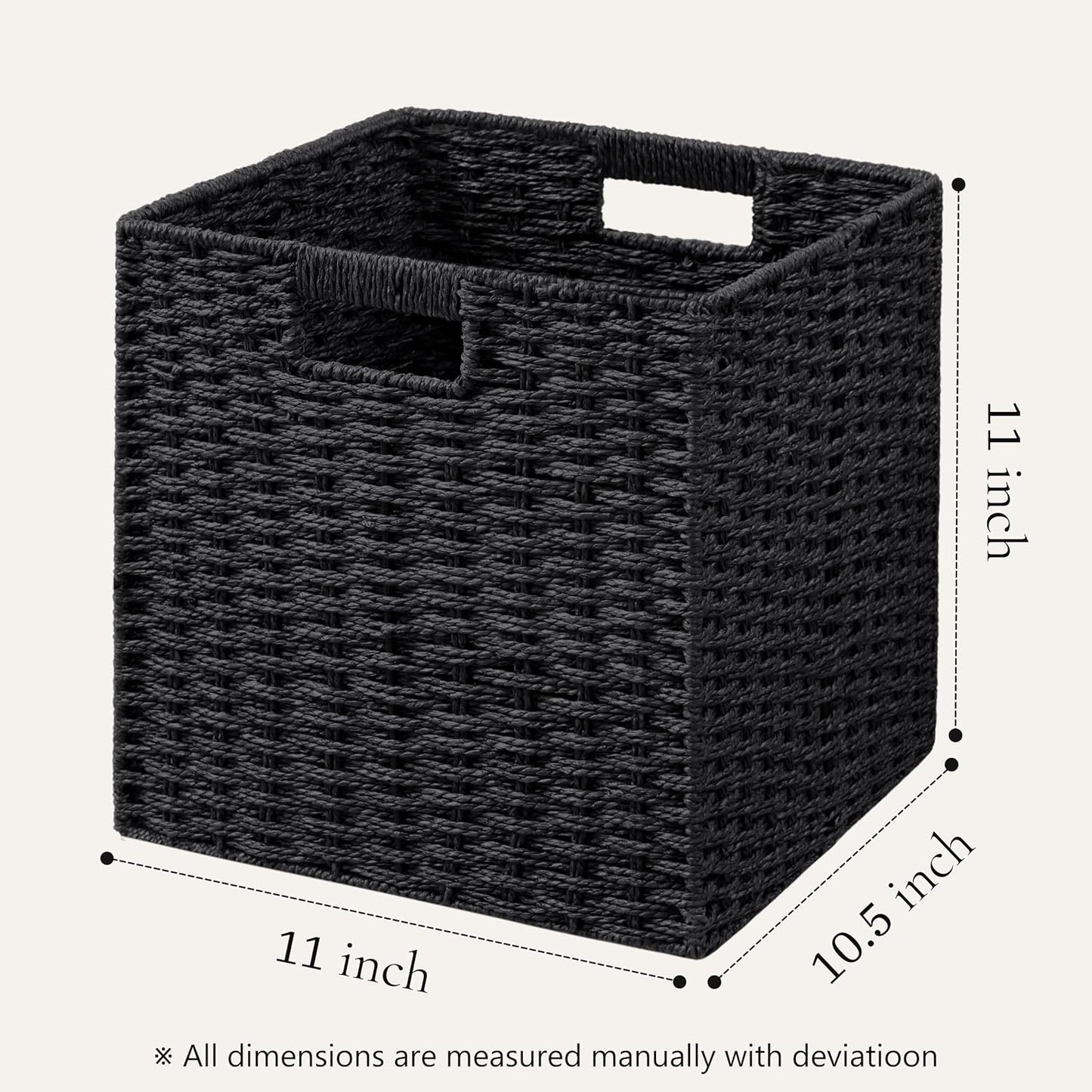 UBBCARE 3 Pack Wicker Basket, 11L×11H×10.5W inch Woven Paper Rope Storage Baskets for shelves, Foldable Cube Storage bin with Handle, Storage Basket for Organizing & Decor, Black