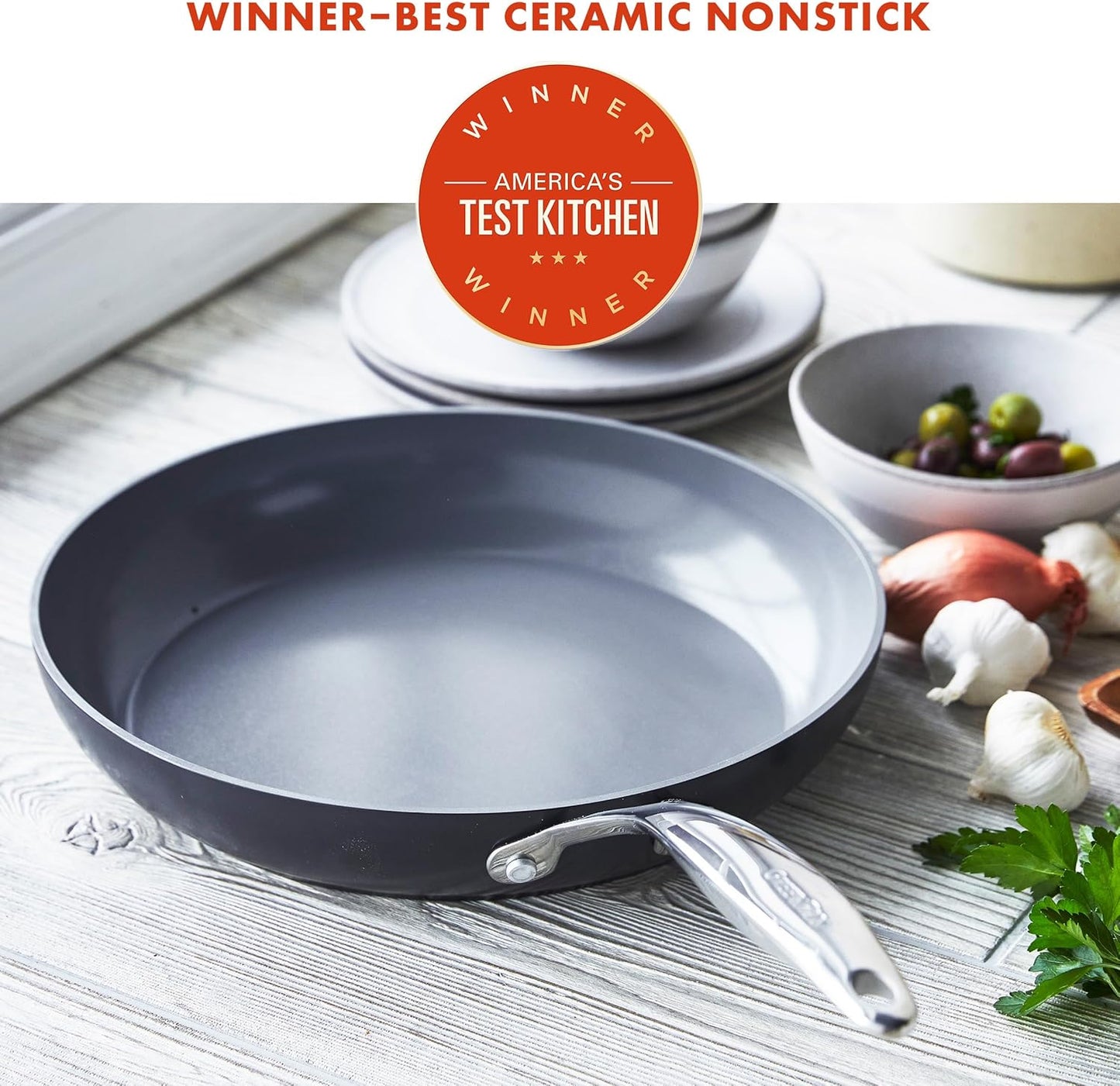 GreenPan 11" Valencia Pro Ceramic Nonstick Frying Pan Skillet, Hard Anodized PFAS-Free Cookware, Induction Ready, Compatible on All Cooktops, Dishwasher & Oven Safe, Stainless Steel Handle, Gray