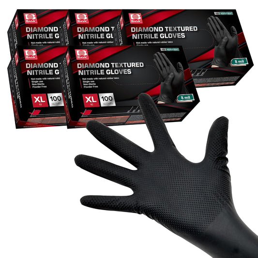Jointown Basic Heavy Duty Nitrile Gloves, Mechanic Gloves 8 Mil Nitrile Disposable, with Raised Diamond Texture, Case of 500, Black, XLarge