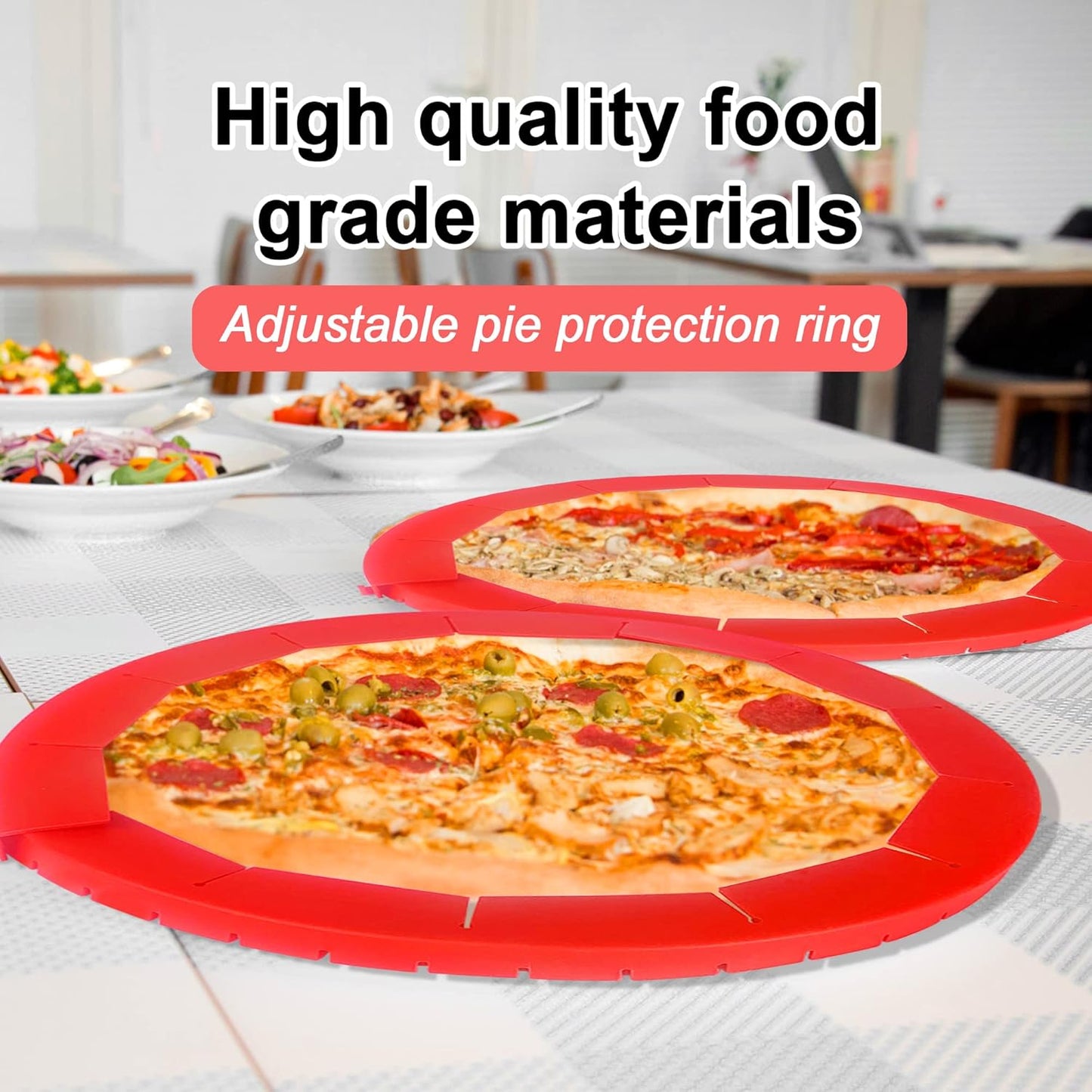 2 Pack Adjustable Silicone Crust Shield, BPA-free Pie Crust Protector Cover Kitchen Tool for Baking Pizza, Fit 8-10.7 Inch Pies - Dishwasher Safe (Red)