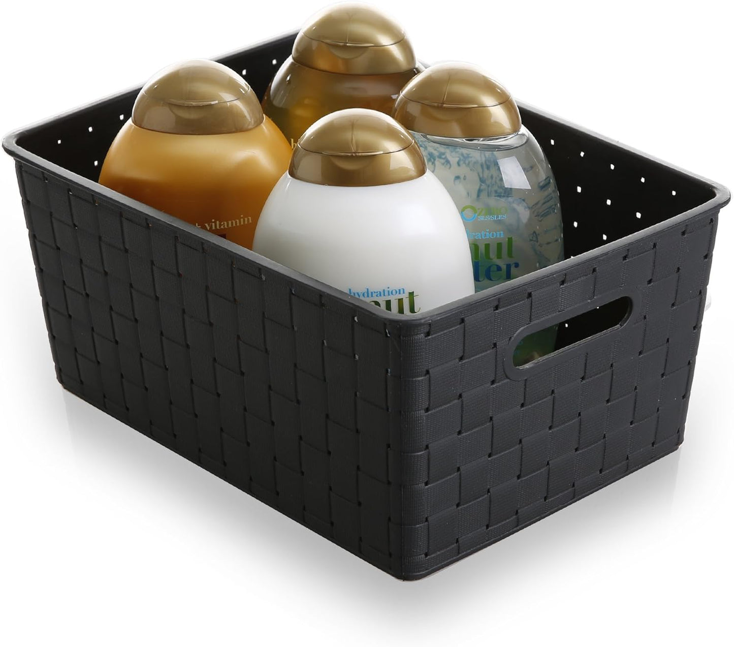 BINO Plastic Basket, Small Black, 5 Pack, The Stable Collection, Multi-Use Storage Basket, Rectangular Cabinet Organizer, Baskets for Organizing with Handles, Home & Office Storage Organizer