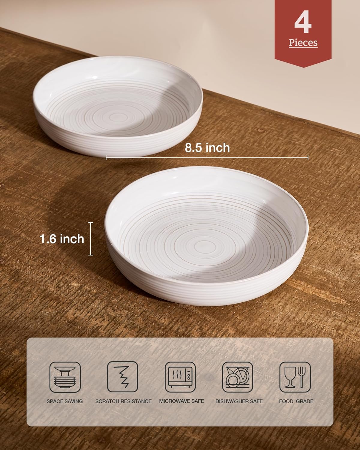 famiware Milkyway 33 oz Bowl Set, Pasta Bowls Set of 4, Salad Bowls, Double Reactive Glaze, Sturdy & Stackable, Ideal for Housewarming, Festivals, White Thread