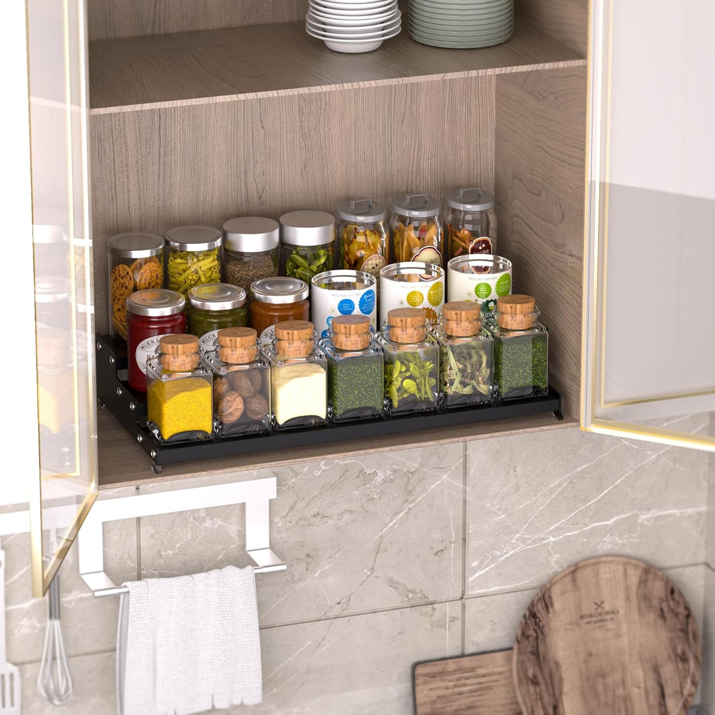 Premium Spice Rack Organizer for Countertops - 3-tier space-saving kitchen organizer for spice jars, oil bottles and utensils 2 Pakcs Black (modern rust-resistant design)