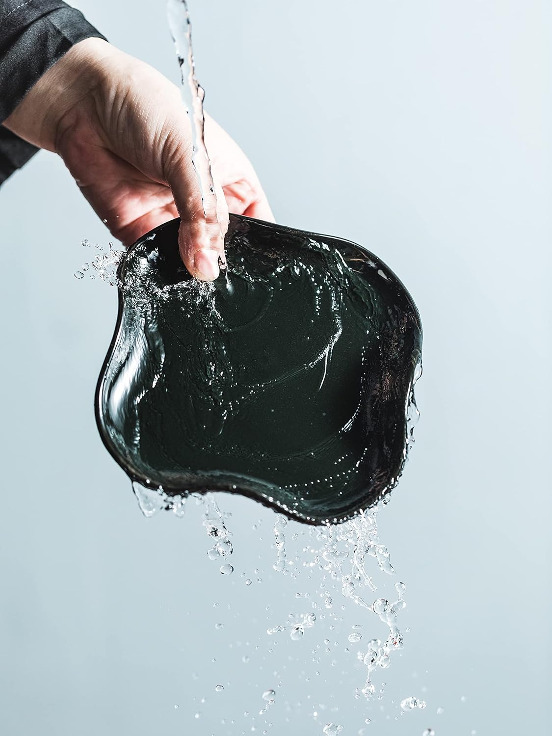 Spoon Holder, Porcelain Spoon Rest with Deep Drip Tray for Kitchen Counter, for Multiple Utensils, Heat-Resistant, Cute Spoon Rest for Spoons, Ladles, Tongs and etc, Black, Ruffled Edge,5.12"