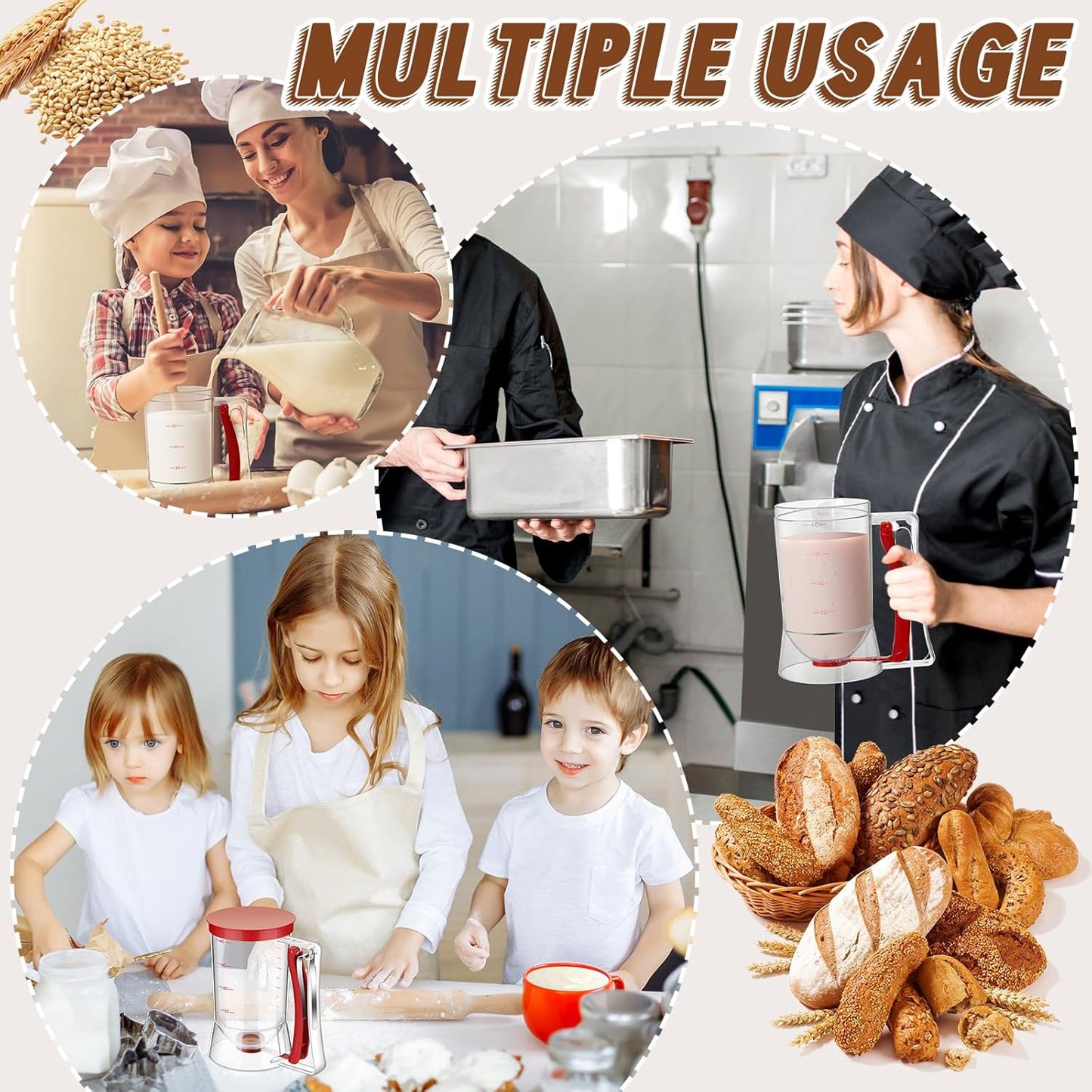 2 Pcs Cupcake Batter Dispenser Pancake Mix Dispenser 4 Cups with Squeeze Handle Tools for Pancake, Cupcake, Cookie, Cake, Waffles, Ice Cream Baking Gifts for Kitchen Housewarming (Red)