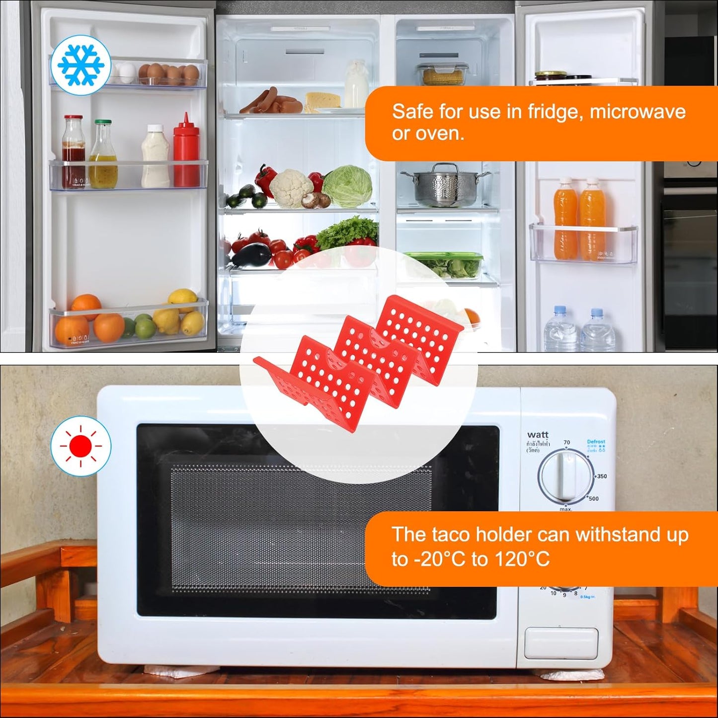 uxcell 8 Pcs Taco Holder Stand, Plastic Taco Plates Hold Up to 3 Tacos, Hollow Carved Taco Shell Holder, Dishwasher Microwave Safe, Red