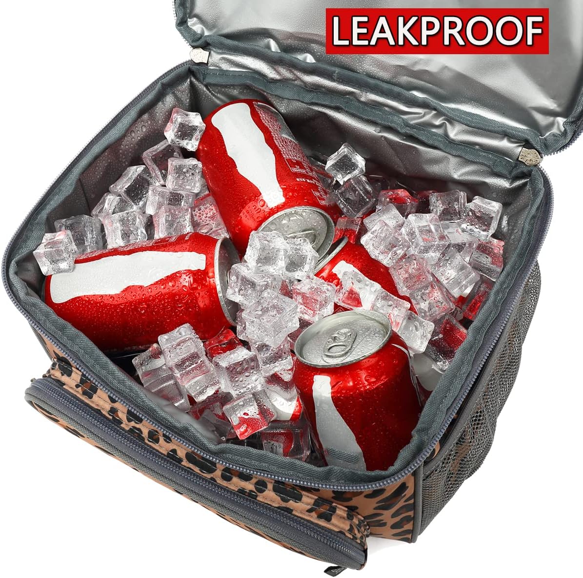 FlowFly Double Layer Cooler Insulated Lunch Bag Adult Lunch Box Large Tote Bag for Men, Women, With Adjustable Strap,Front Pocket and Dual Large Mesh Side Pockets