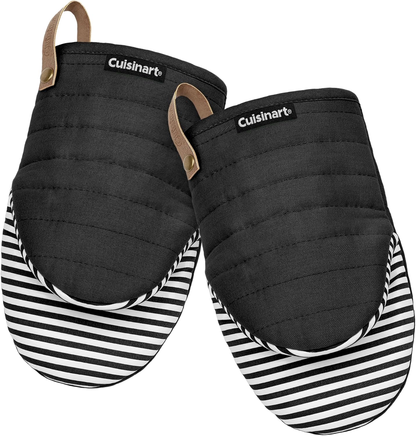 Cuisinart Mini Oven Mitts – 5.5” x 8” Heat-Resistant Kitchen Mitts for Oven with Non-Slip Printed Silicone, Cotton Filling, and Faux Leather Loop – Durable Oven Mitt Set for Cooking & Baking (Horizon)