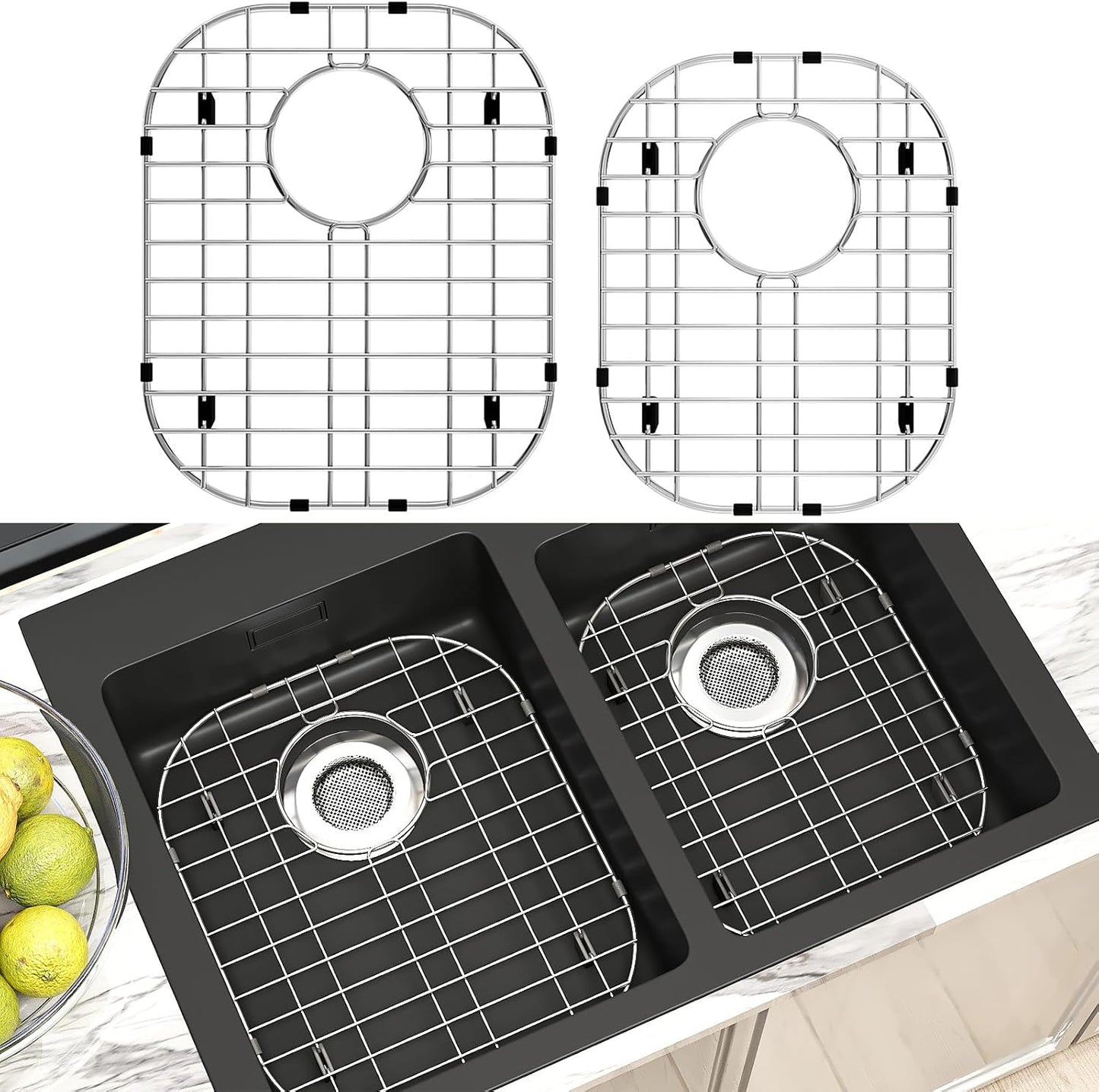 2Pack Sink Protector Grid 13"x16"and 11.2"x14.5", Stainless Steel Sink Protectors for Kitchen Sink, Rust Resistant Sink Grate for Bottom of Kitchen Sink with 2Pack Sink Drain Strainer