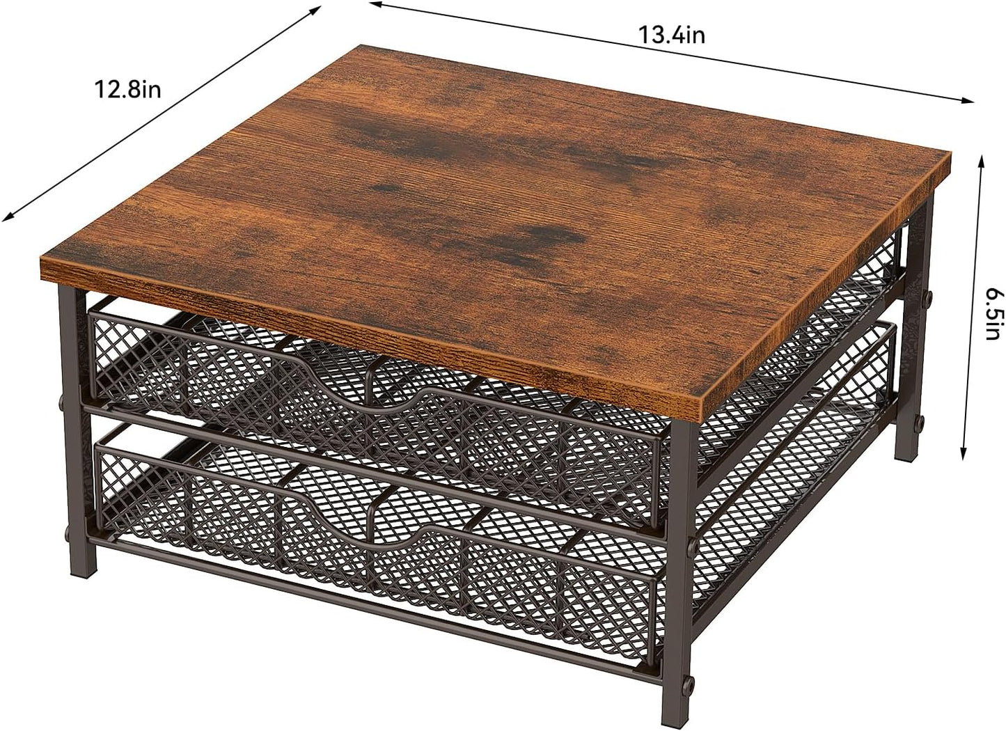 Coffee Pod Drawer K Cups Organizer 2-Tier Coffee Pod Storage Holder with Drawer Baskets 72 Capacity Coffee Capsule Storage Organizer Drawer, Industrial Brown and Bronze