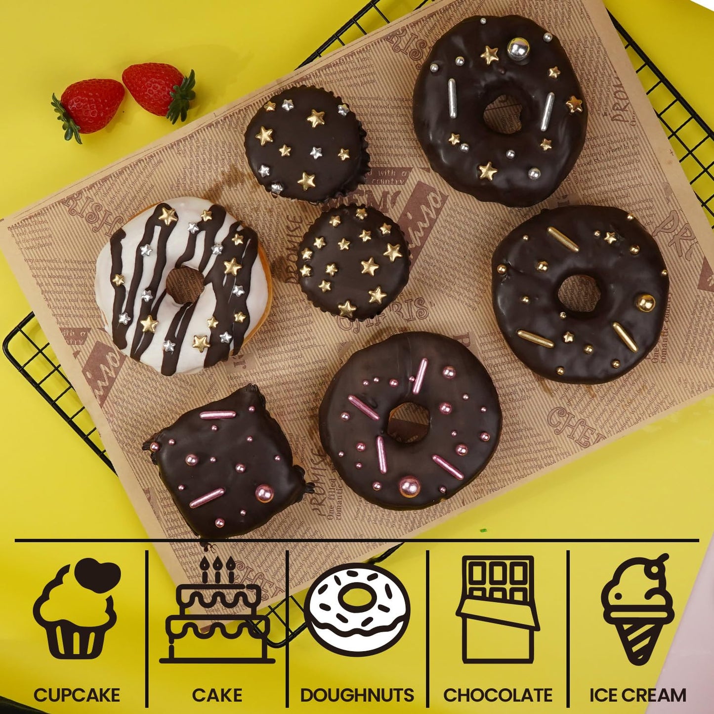 Rose Gold Rods Sprinkles, Edible Pearl Sprinkles for Cupcake Decorating, Donut, Cake Decorations, Wedding Party Valentines Easter Supplies, 120g/4.23oz