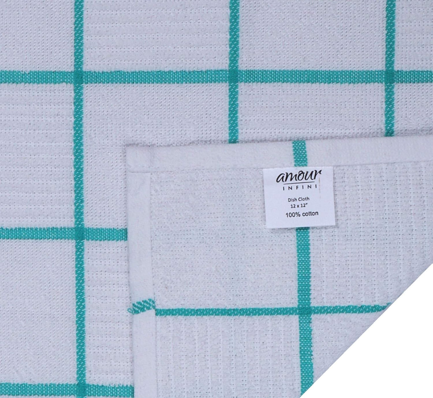 AMOUR INFINI Dish Cloths for Washing Dishes Set of 8 - Highly Absorbent, Super Soft Kitchen Dishcloths - Reusable Quick Dry Dish Rags for Cleaning & Drying Kitchen Linens (12x12 Inch - Teal)