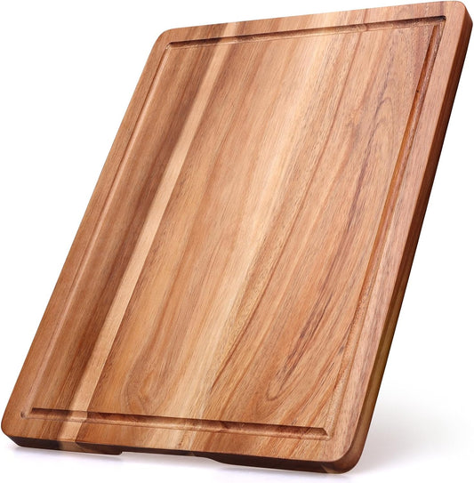 Acacia Wood Cutting Boards for Kitchen, Wooden Chopping Board with Side Handle and Juice Groove, 15" X 11" Carving Board, Butcher Block, Cheese Charcuterie Boards for Meat, Fruit, Steak