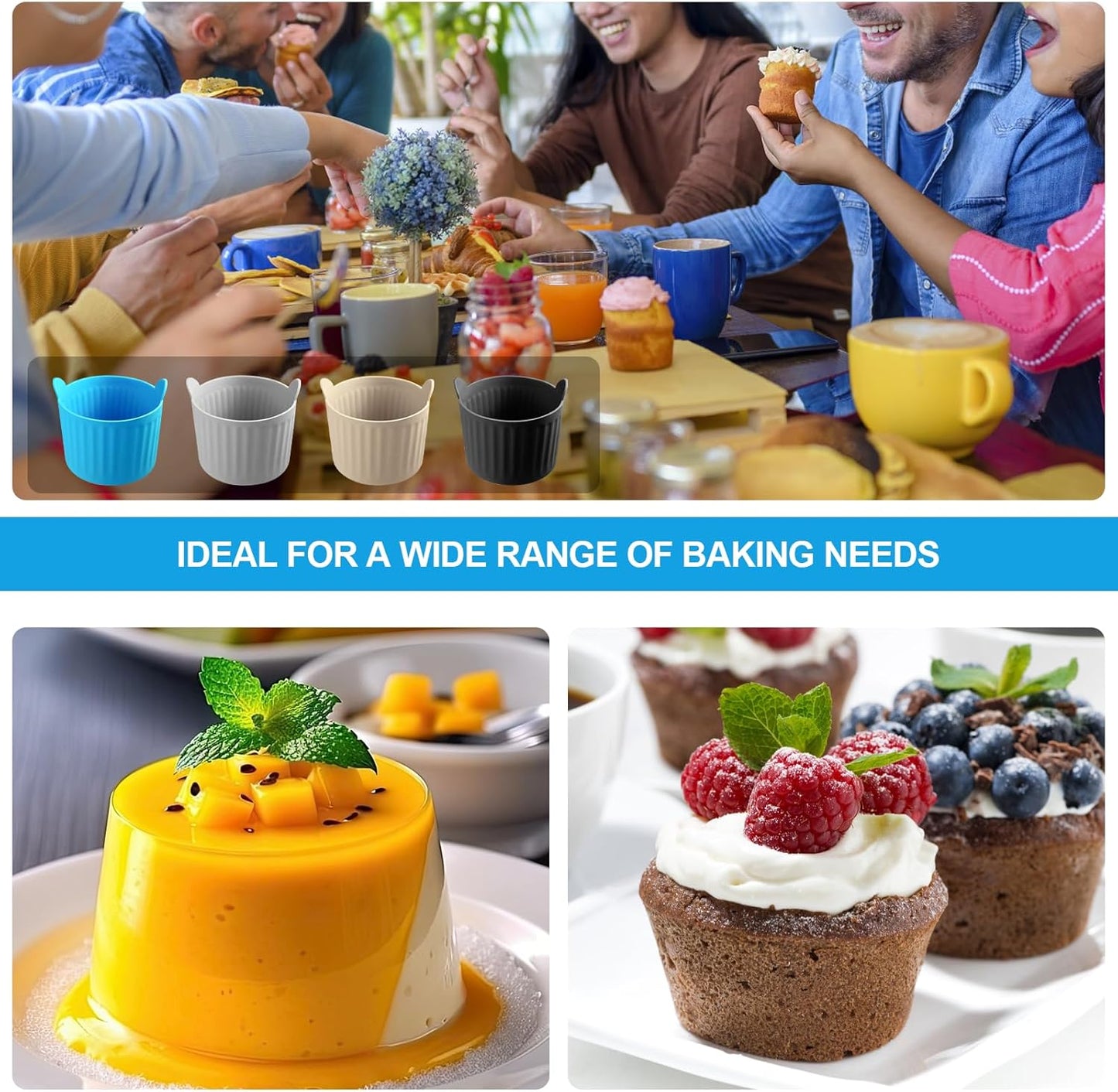 8 Pcs Air Fryer Baking Ramekins Premium Food-Grade Silicone Mold Cups Non-Stick Air Fryer Accessories Air Fryer Egg Molds for Eggs, Cupcakes, Muffins, Puddings, Tarts, Custards