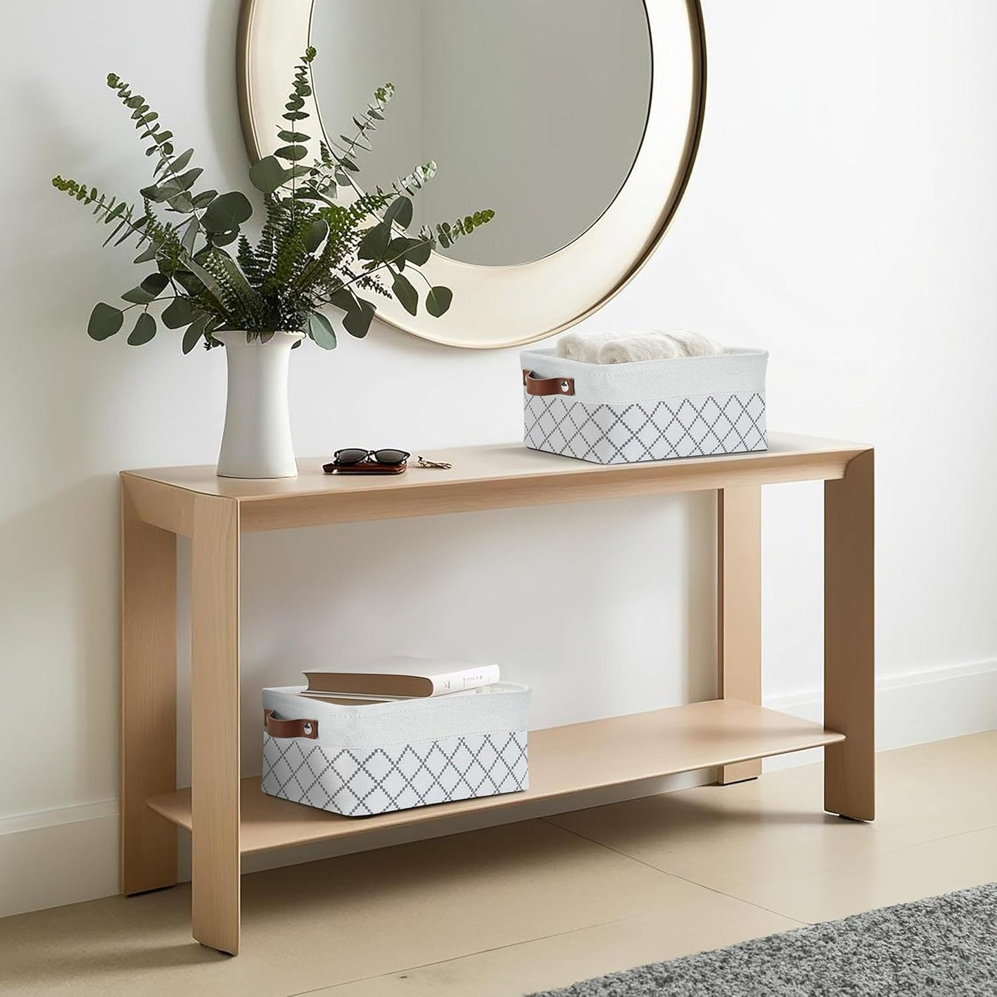 DECOMOMO Small Storage Basket, Closet Storage Bins, Baskets for Organizing Shelves (White Check, Small - 6 Pack)