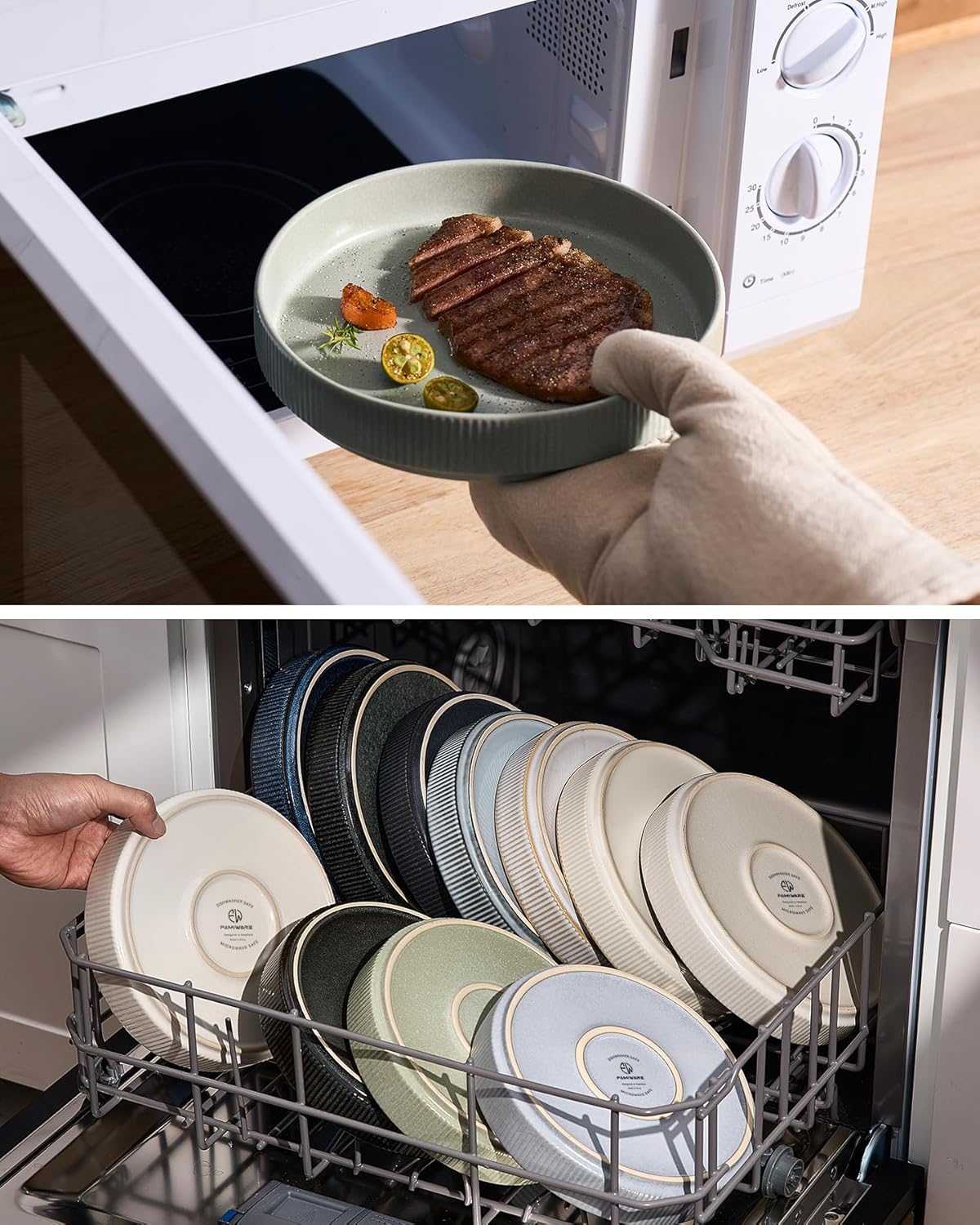 famiware Star 7.5" Pasta Bowls Set, Salad Bowl Set of 6, Double Reactive Glaze, Stackable, Perfect for Your Friend for Housewarming, Thanksgiving, Christmas, Light Green