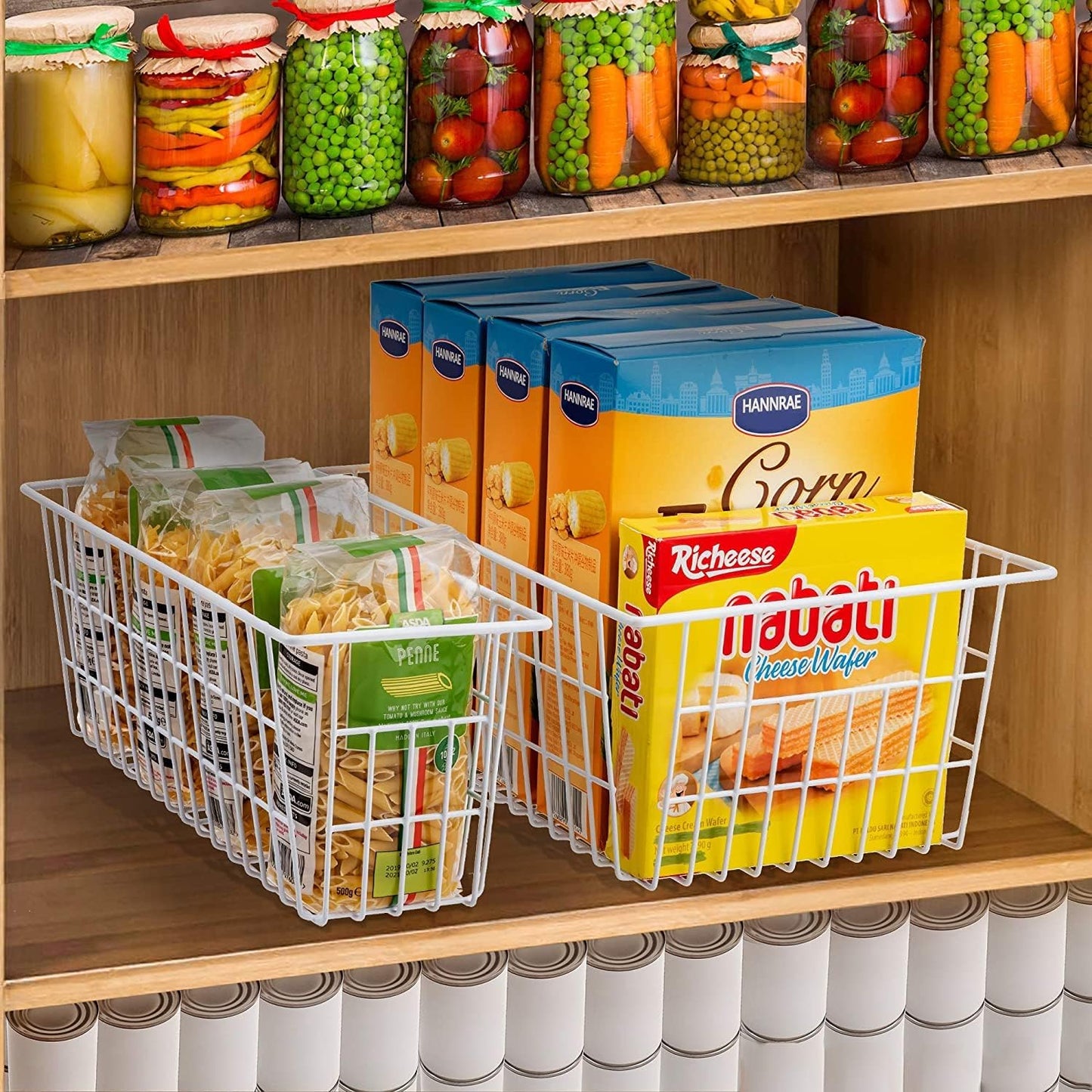 Redrubbit Metal Wire Stroage Baskets, Large Freezer Refrigerator Organizer Bins, Home Office Shelf Freezer Storage, Closets Organization Rack with Handles, Set of 6, White