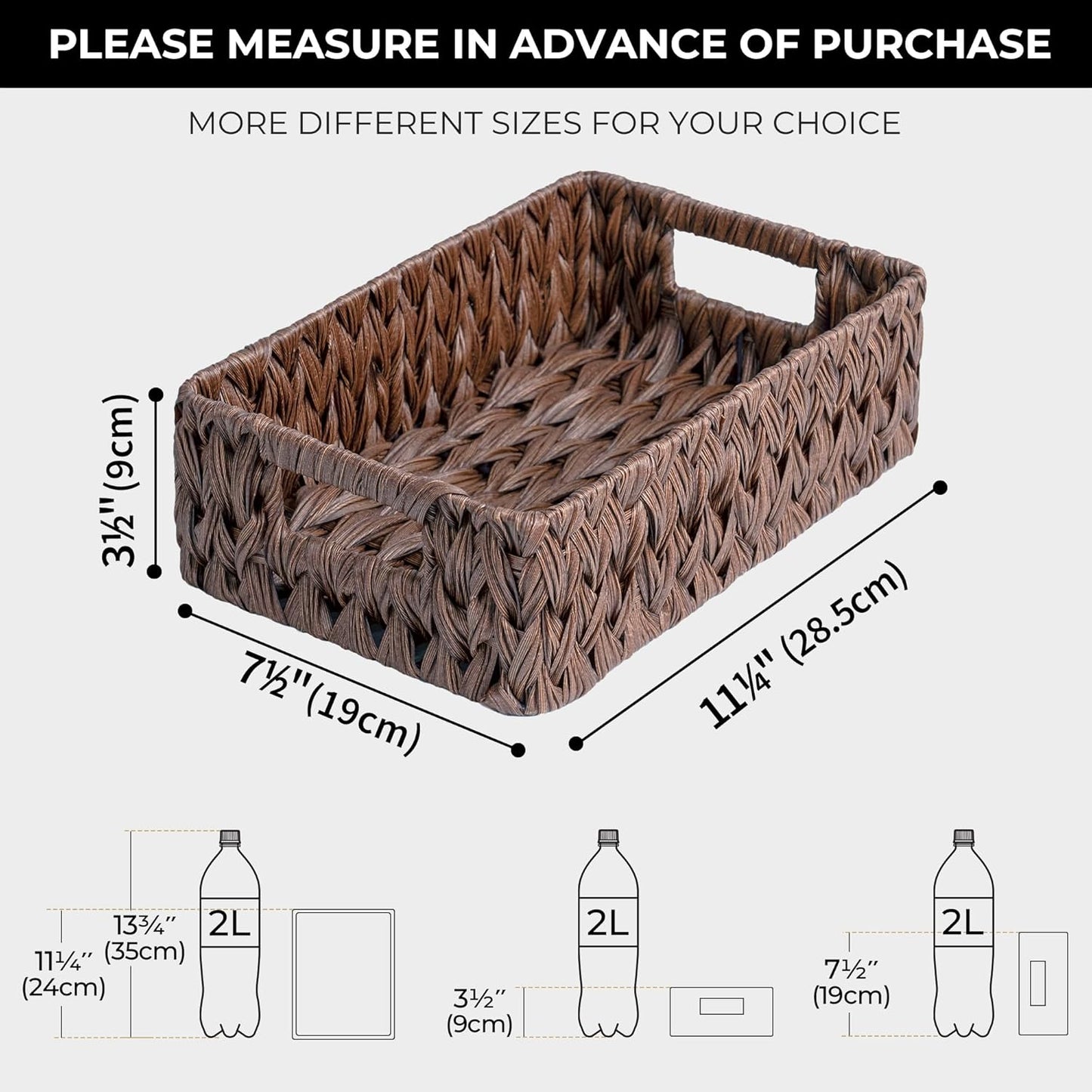 GRANNY SAYS Wicker Baskets with Handles,Small Woven Basket for Storage, Waterproof Storage Basket Organizer,Decorative Storage Boxes for Organing Pantry,Brown Basket,2-Pack,11 1/4''L x 7 1/2''W x 3 1/2''H