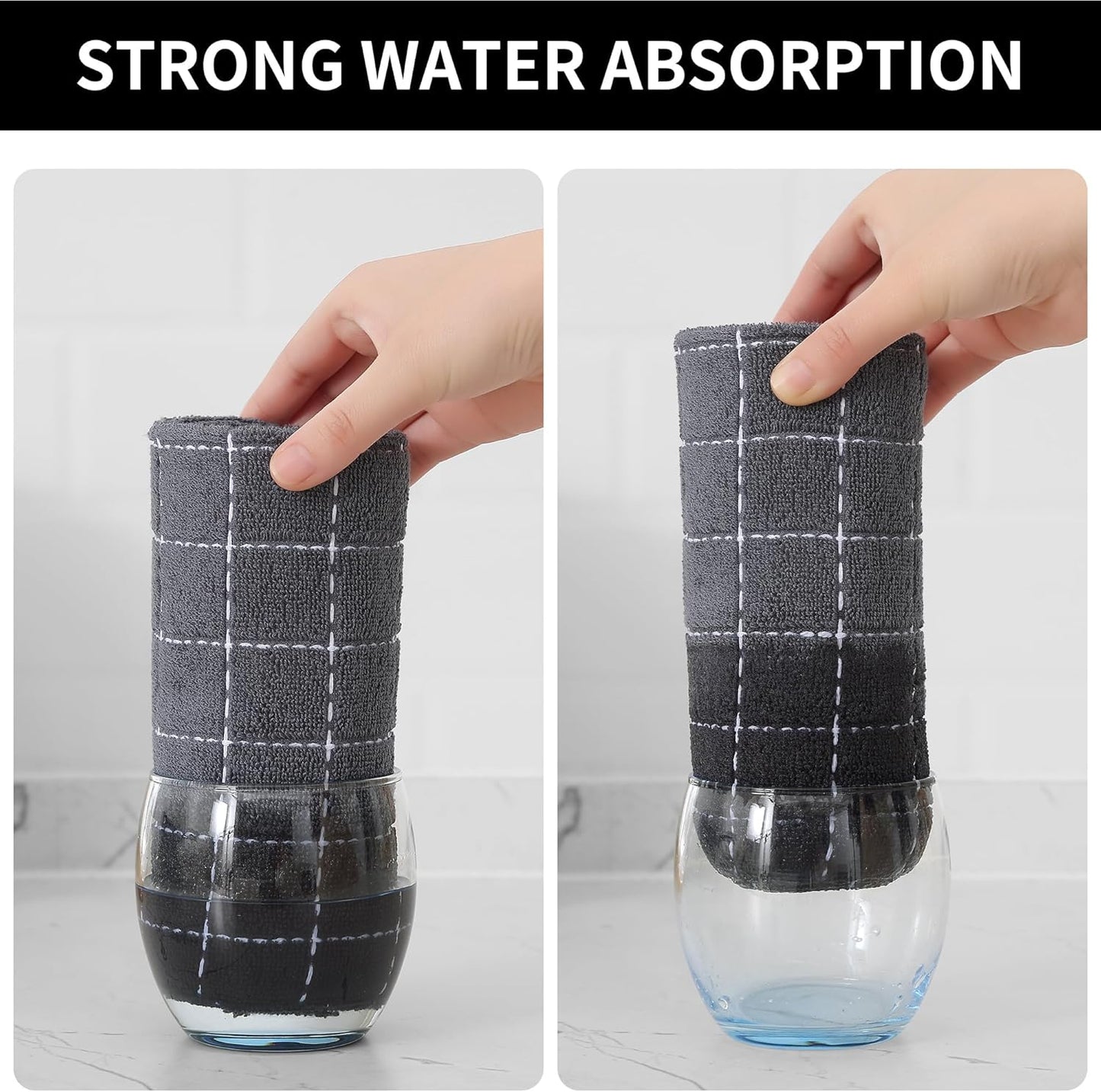 Homaxy 100% Cotton Terry Kitchen Towels(Dark Grey, 20 x 28 inches), Checkered Designed, Soft and Super Absorbent Dish Towels, Large 4 Pack