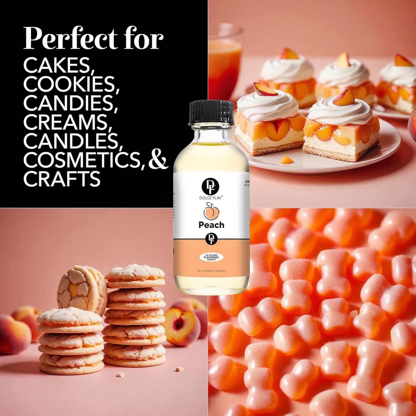 Dolce Flav Peach Extract (Oil-Soluble) 1 Gallon – Kosher, Sugar-Free, Concentrated Juicy Peach Flavoring for Baking, Chocolates & Desserts