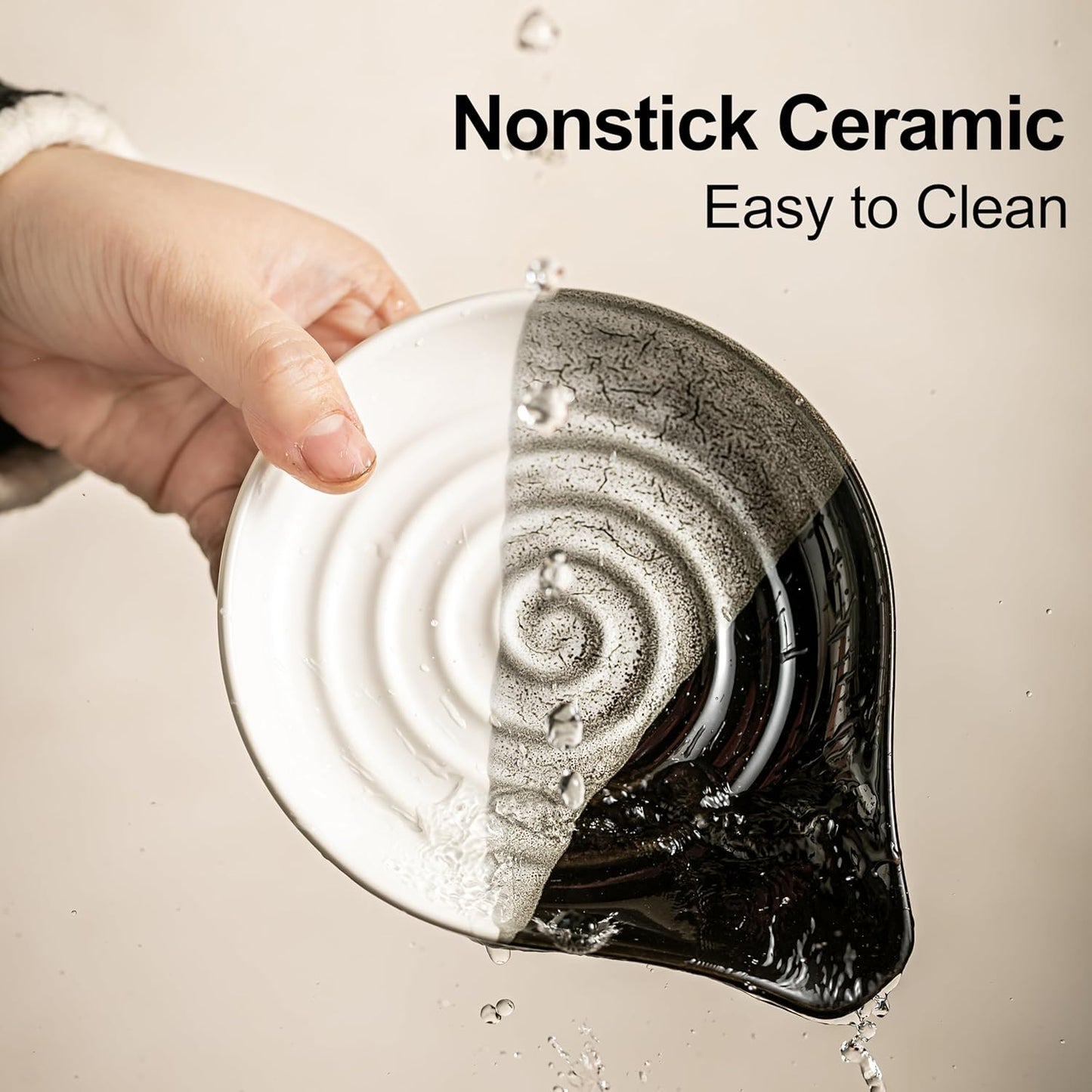 Large Ceramic Spoon Rest for Stove Top & Kitchen Counter, Heat-Resistant Spoon Holder for Cooking Utensils, Spatula & Ladles, Nonstick, Dishwasher Safe, Cute Design, Gradient Black