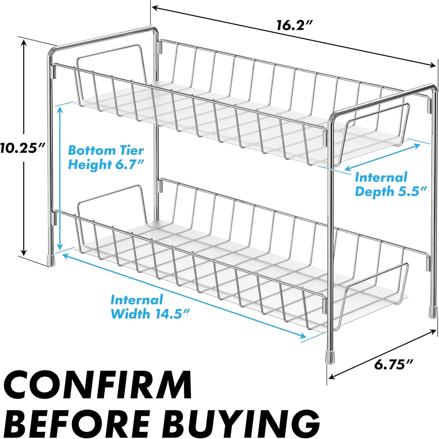 Simple Houseware 2-Tier Spice Rack Kitchen Organizer Countertop Shelf, Chrome