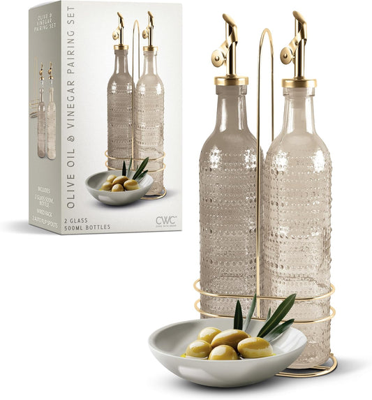 COOK WITH COLOR Glass Olive Oil Bottle Dispenser - 2 Pack- 17oz Oil and Vinegar Cruet - Olive Oil Carafe Decanter for Kitchen