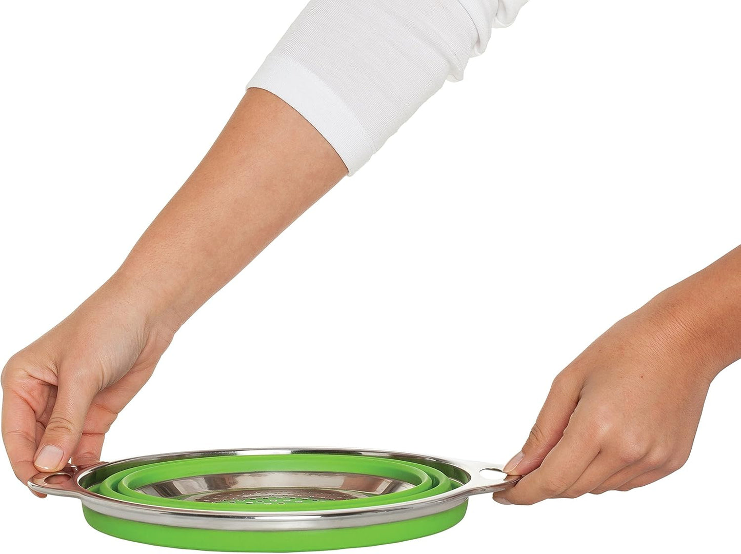 HIC Kitchen Collapsible Colander, Silicone and 18/8 Stainless Steel, 3-Quart