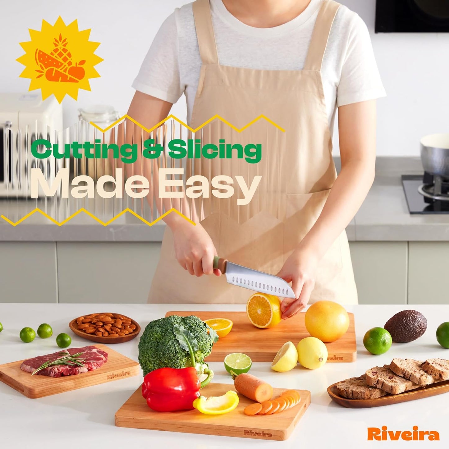 Riveira Cherry Wood Cutting Board – Gourmet Black Cherry Grandeur: 20 x 14 Wooden Cutting Board – Wooden Cutting Boards For Kitchen Decorative – Innovative Juice Grooves Cherry Wooden Chopping Board