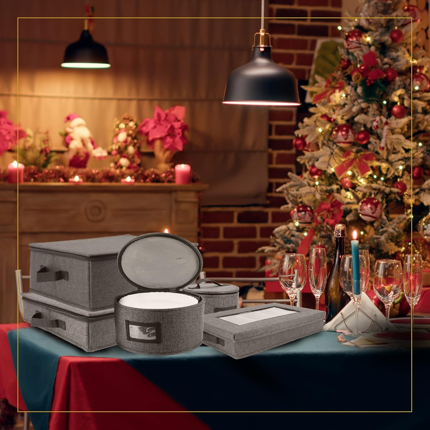 HOMELUX THEORY Hard Shell China Storage Containers for Dishes, 5pcs Flatware & Plate storage Containers, Heavy Duty Dish and Dinnerware Storage with Lid for Packing Dinner Plate, Utensil & Silverware