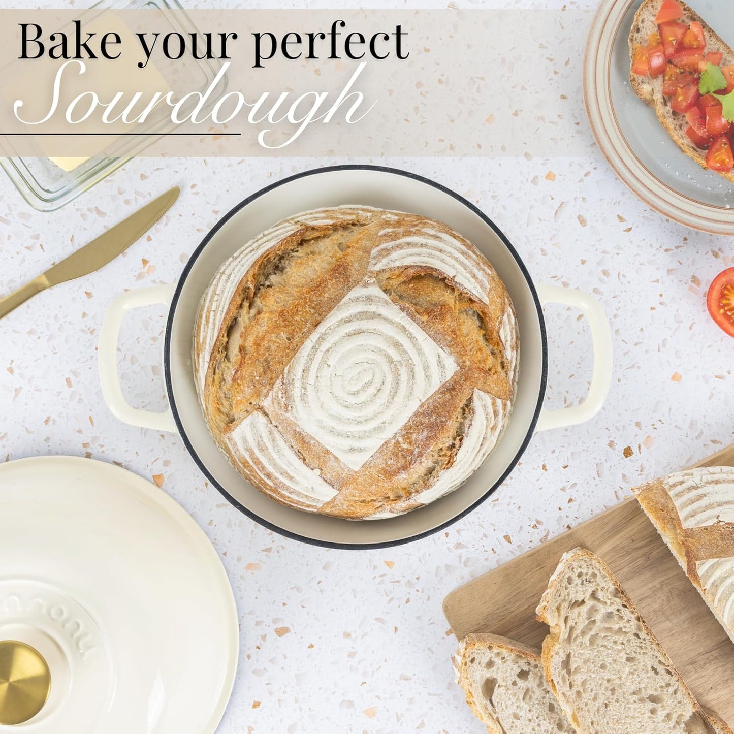 Enamelled Cast Iron Dutch Oven For Bread Baking – Dutch Oven Pot For Sourdough Bread Baking – Cast Iron Bread Pot – Dark Blue, 6 Quarts, 22cm – by Nuovva