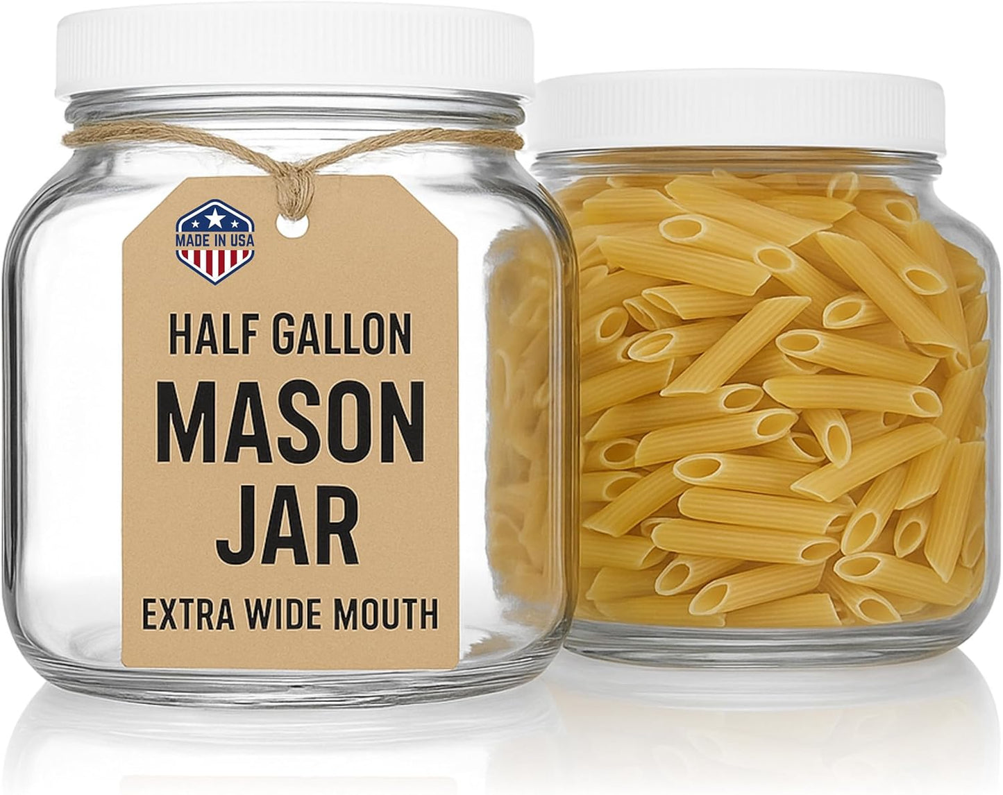kitchentoolz Half Gallon Mason Jar - Glass Jar Wide Mouth with Airtight Foam Lined Plastic Lid - 1/2 Gallon Jar for Sourdough Starter, Fermenting Kombucha Kefir, Pickling, & Canning 2 Pack