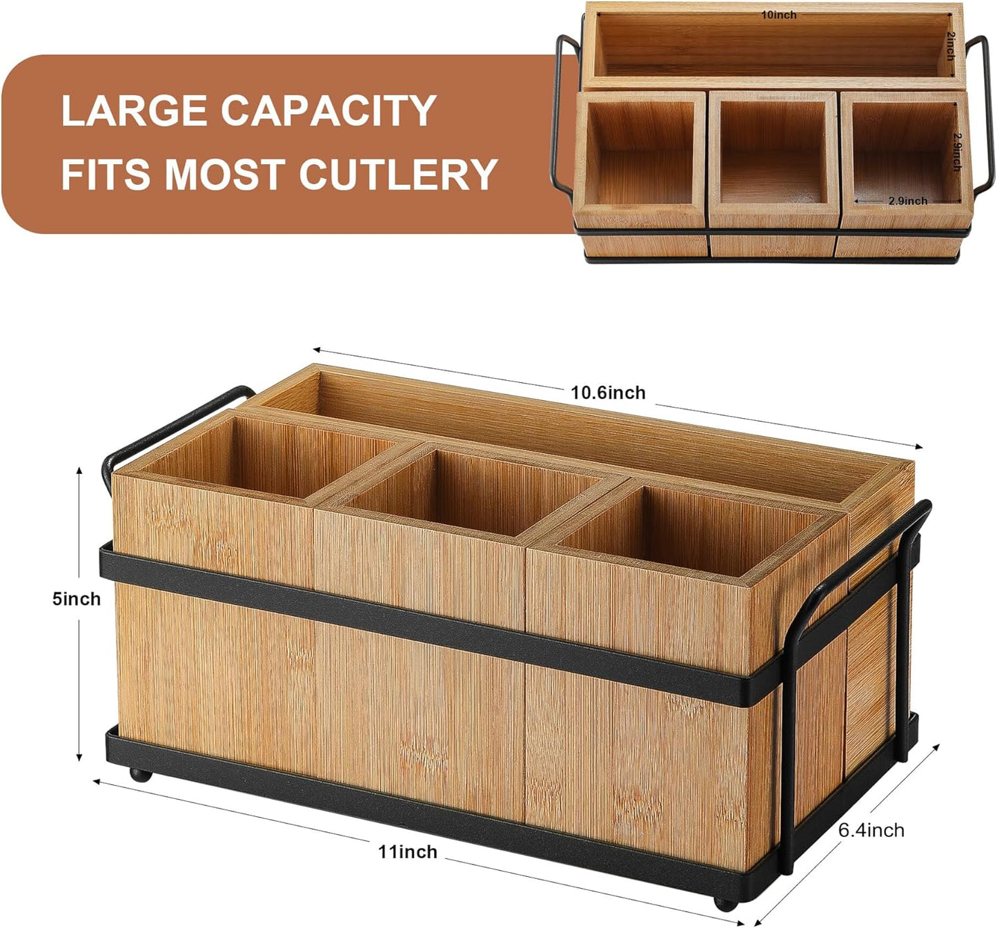 PTSTING Silverware Caddy Wood Utensil Holder Paper Plate Dispenser Silverware Utensil Caddy Cutlery Flatware Organizer Box for Spoons Forks Plates Napkins