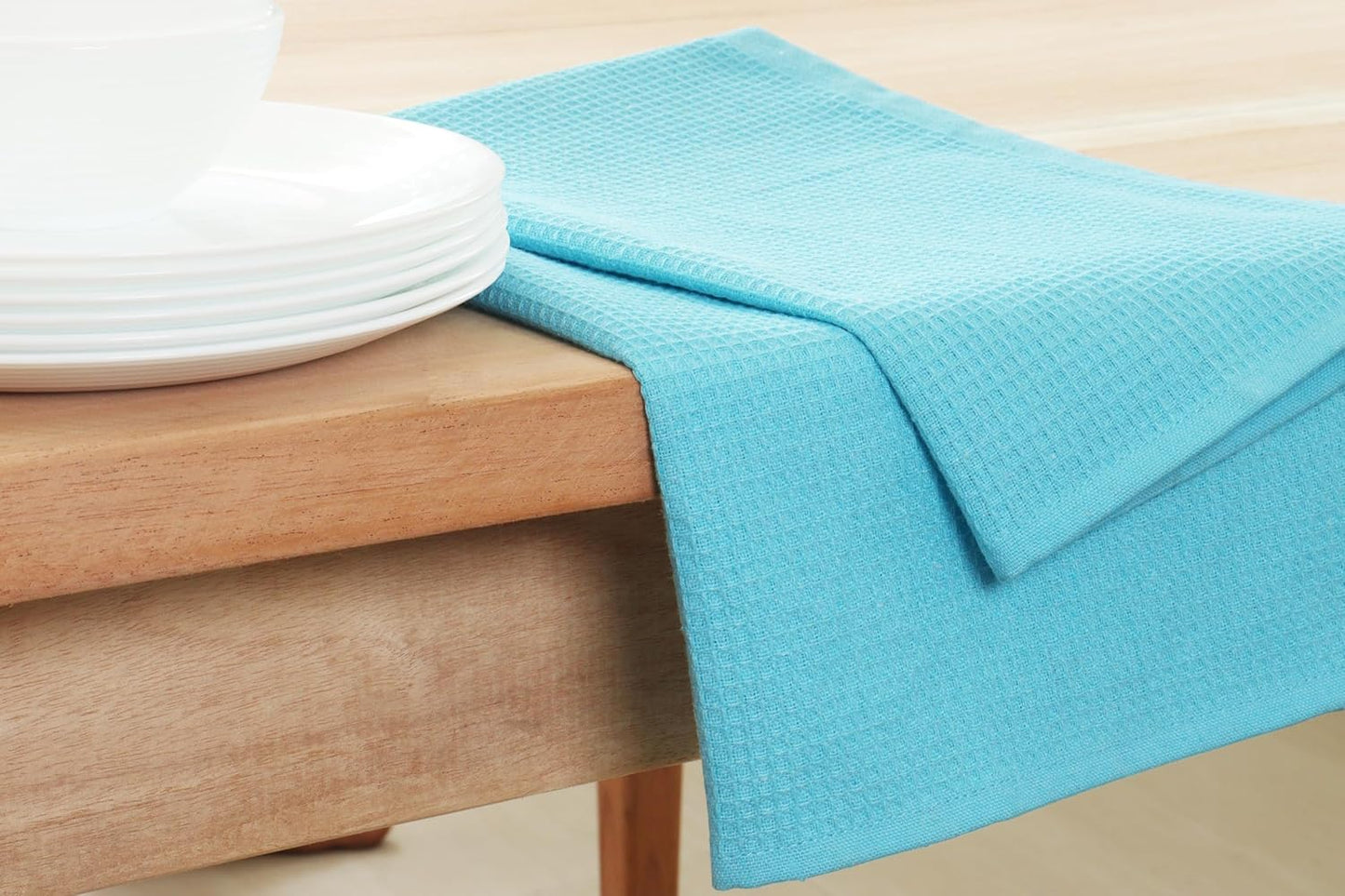 PurpleEssences Waffle Weave Kitchen Towel, 100% Cotton - 15 x 25 Inches, with Hanging Loop Ultra Soft Absorbent Quick Drying Dish Cloth, Tea and Hand Towels, 6 Pack - Spring Summer - Aqua Blue