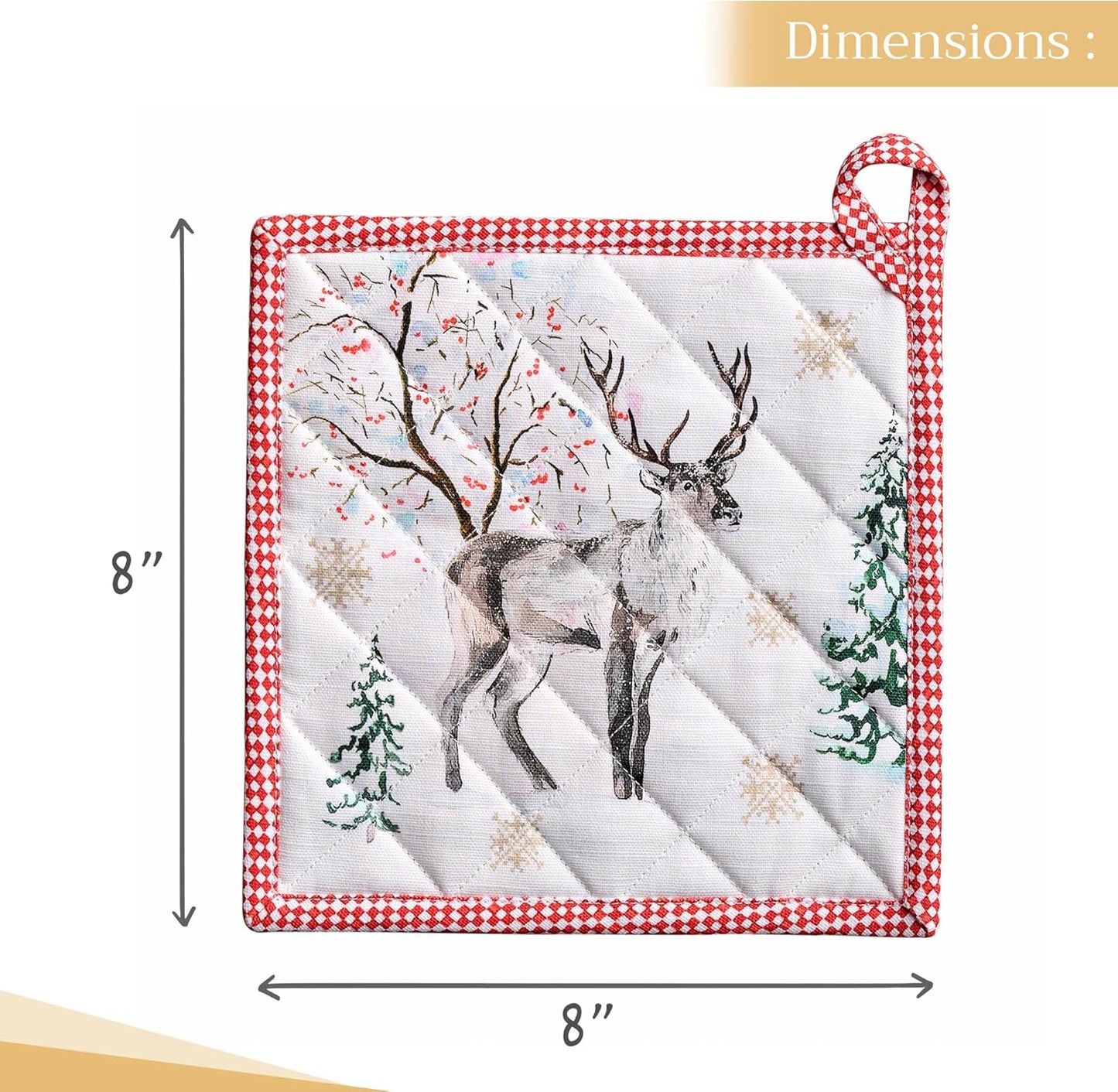 Maison d' Hermine Pot Holders Set 100% Cotton Heat Resistant Potholders 8" x 8" Hot Pads with Loop BBQ, Cooking, Baking, Grilling, Kitchen, Handling Hot Pans (Pack of 2, Rural Christmas)