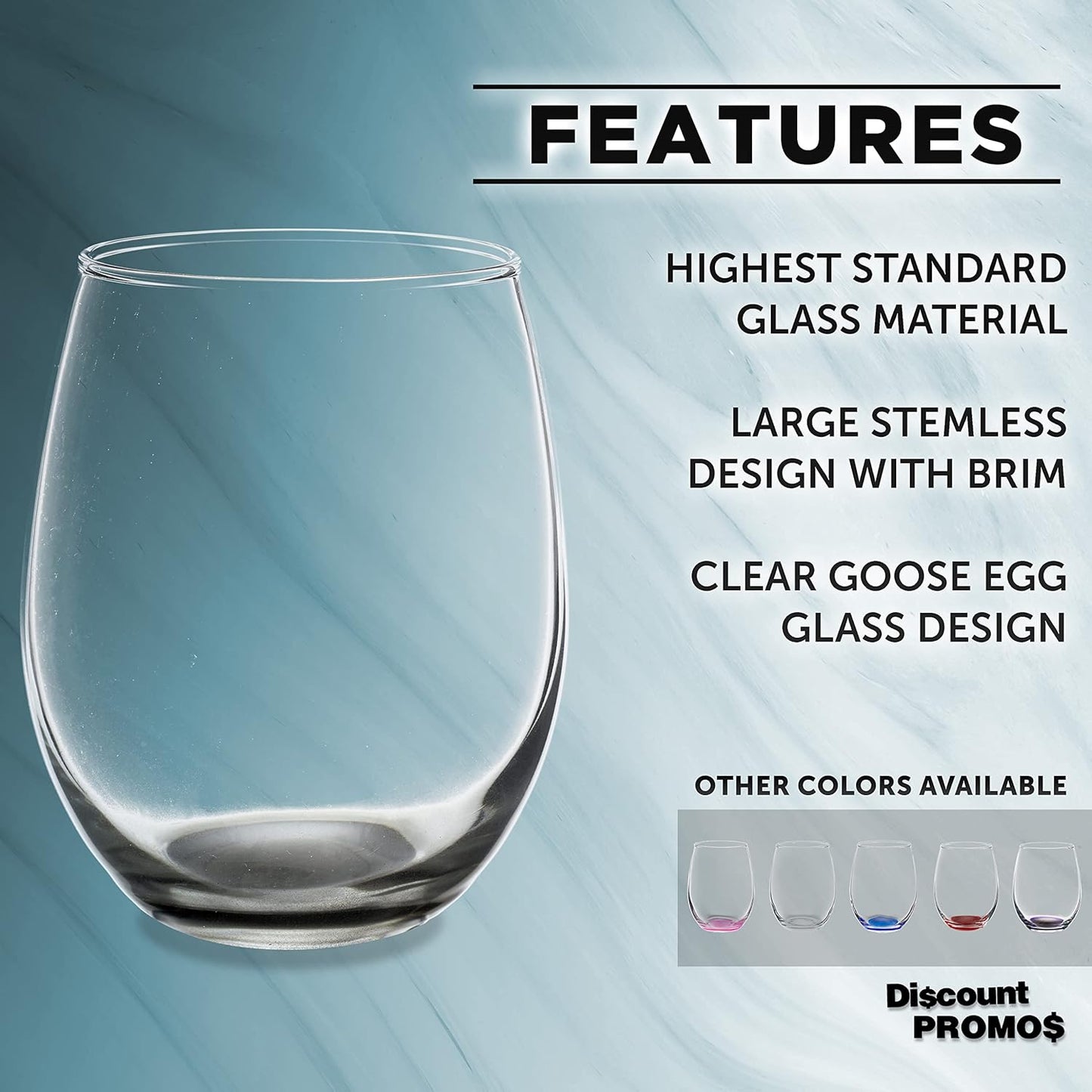 DISCOUNT PROMOS Stemless Wine Glasses in Bulk by ARC Perfection, 15 oz, 10 pack, Red or White Wine Glass Set, Black