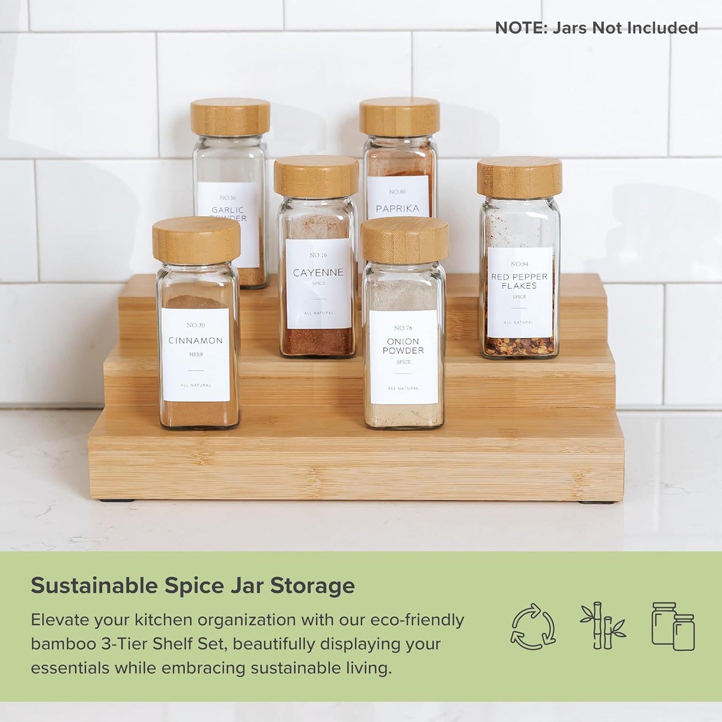 KitchenEdge Expandable Spice Rack Organizer for Cabinet, 3-Tier Shelf for Spice Organization (11” to 22”), Fits 36 Spice Jars, Seasoning and Pantry Storage, Non-Slip Feet, 100% Bamboo Wood