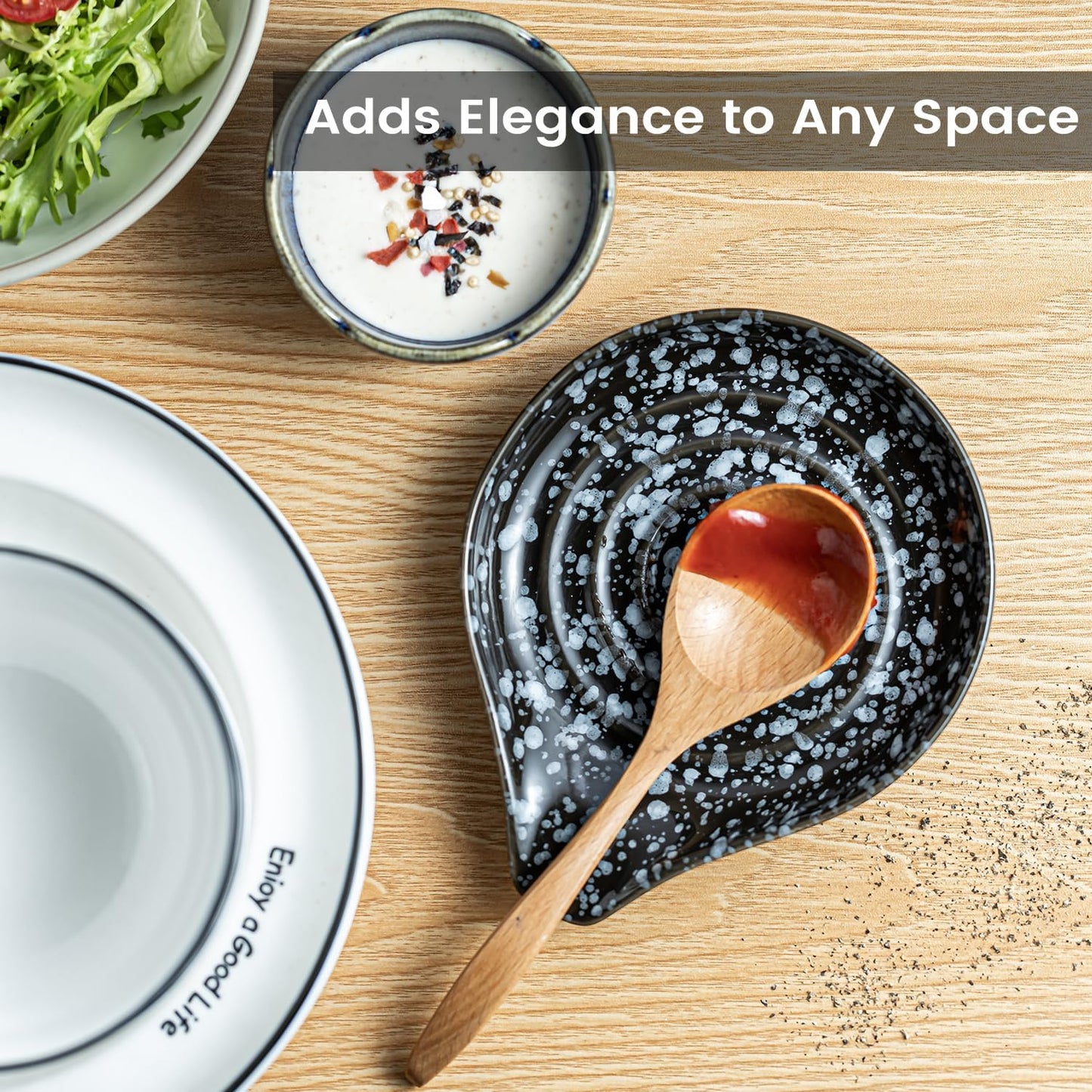 LAUCHUH Spoon Rest for Stove Top, 5 inch Cooking Spoon Holder for Kitchen Countertop Large Ladle Holder for Spatula, Spoons or Tong, Farmhouse Halloween Decor, Starry Black