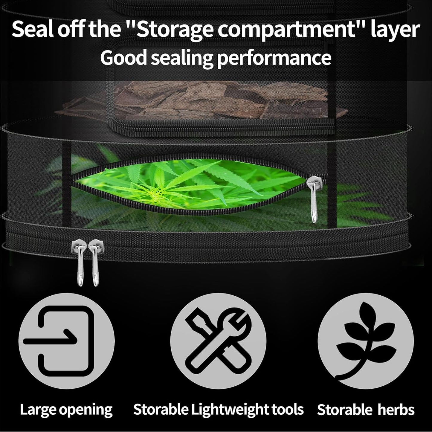 Herb Drying Rack Hanging Mesh Net，Medium 4+1 Layer Plant Drying Rack with Door-Type Zipper & Closed Storage Compartment for Folding Basket Dryer Fitting in Grow Tents,Garden Outdoor