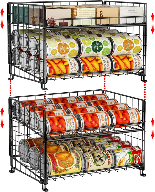 JKsmart 2-Pack Stackable Can Rack Organizer, Can Storage for Kitchen Pantry Cabinet, Can Holders for Food, Multifunctional Can Dispenser for Snacks Soda