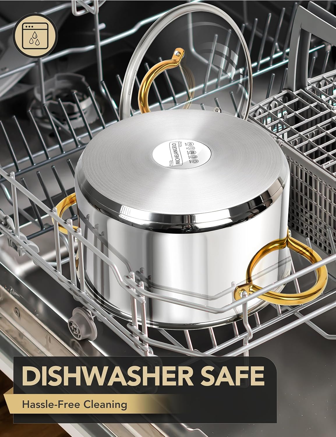 MICHELANGELO Stainless Steel Pots - 6 Qt Induction Pot with Lid, 18/10 Stainless Steel Stock Pot, Non Toxic Cooking Pot, Oven & Dishwasher Safe