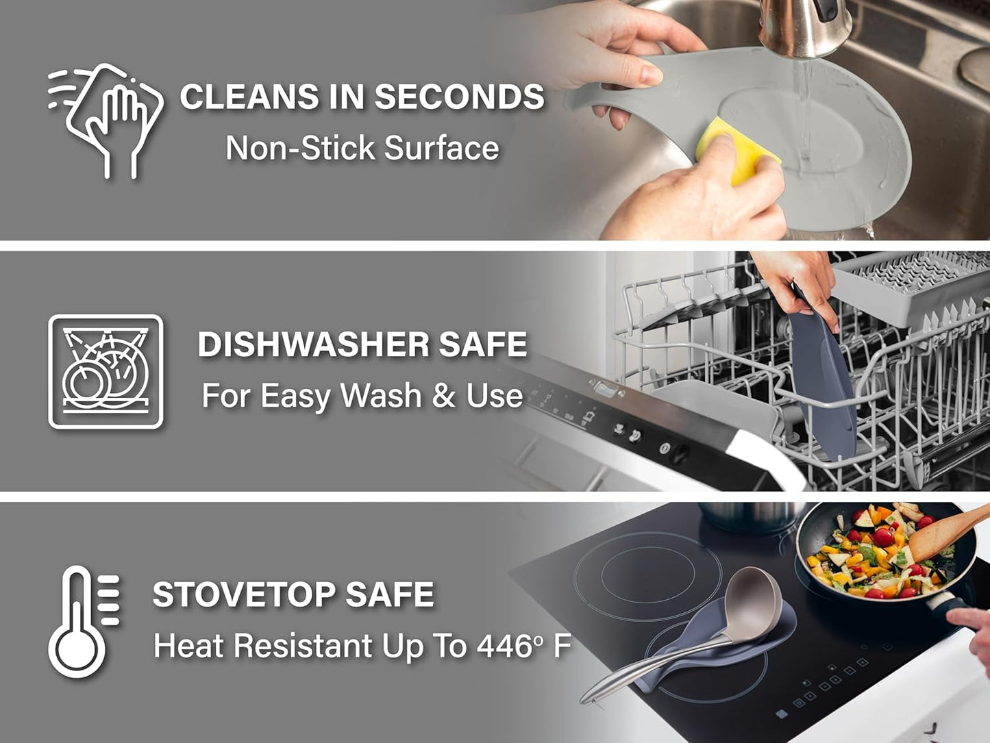 Silicone Spoon Rest for Stove Top, Set of 2 - HEAT RESISTANT, EASY TO CLEAN Kitchen Spoon Rest for Kitchen Counter, Holds XL Utensils, Safe on GLASS & INDUCTION Cooktops, DOESN’T BREAK if Dropped