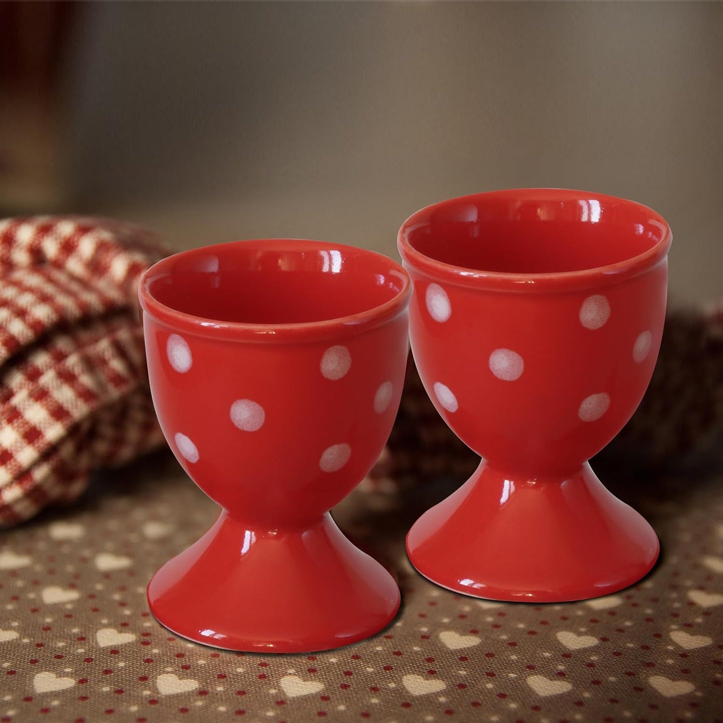 Cinf Easter Ceramic Egg Cup Red Set of 2 Porcelain Holder Breakfast Boiled Cooking Easy to Clean Childhood Memories Kitchen